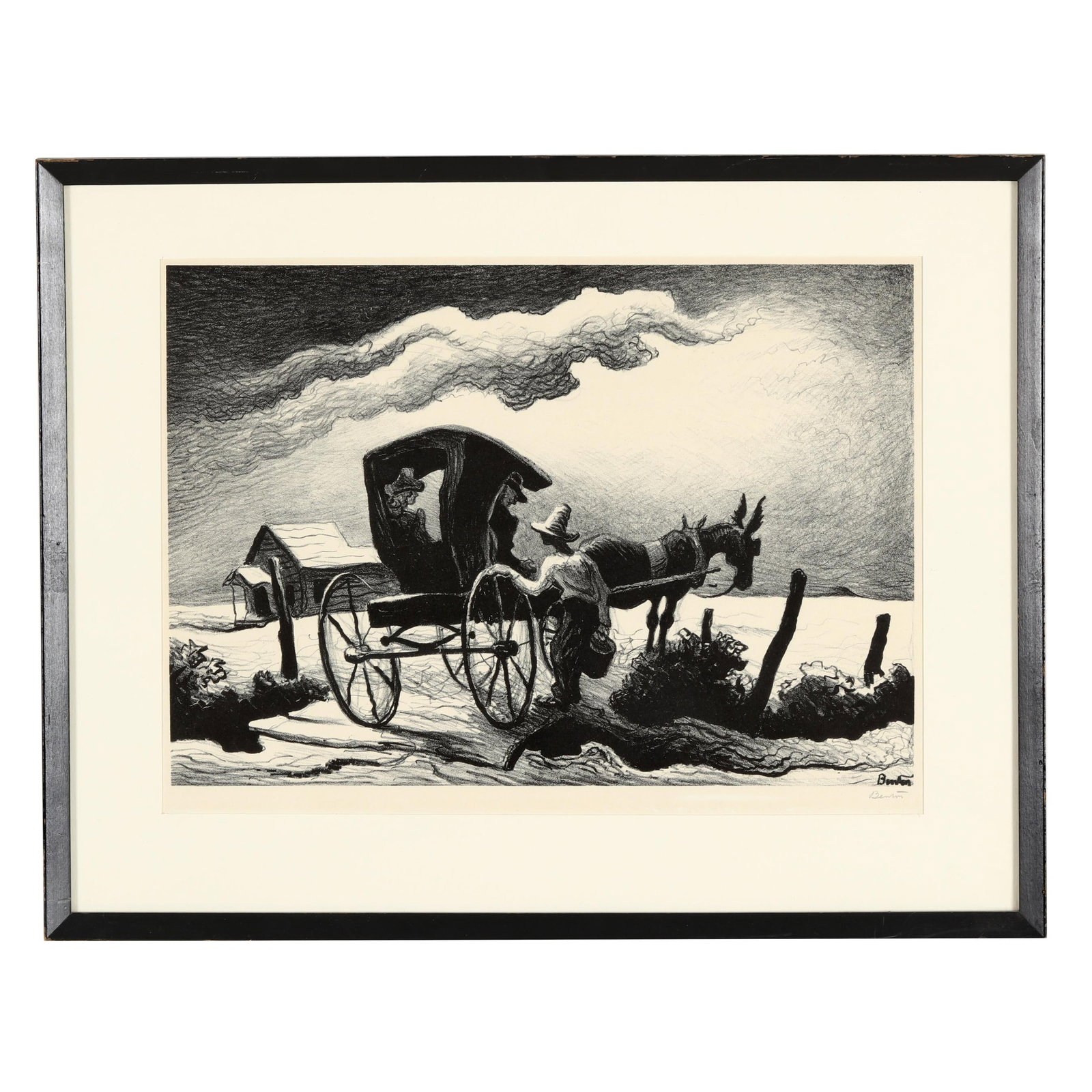 Thomas Hart Benton (American, 1889-1975), Gateside Conversation: Thomas Hart Benton (American, 1889-1975), Gateside Conversation lithograph, pencil signed at lower right, 1946, published by the Associated American Artists and with their original label to verso, mat