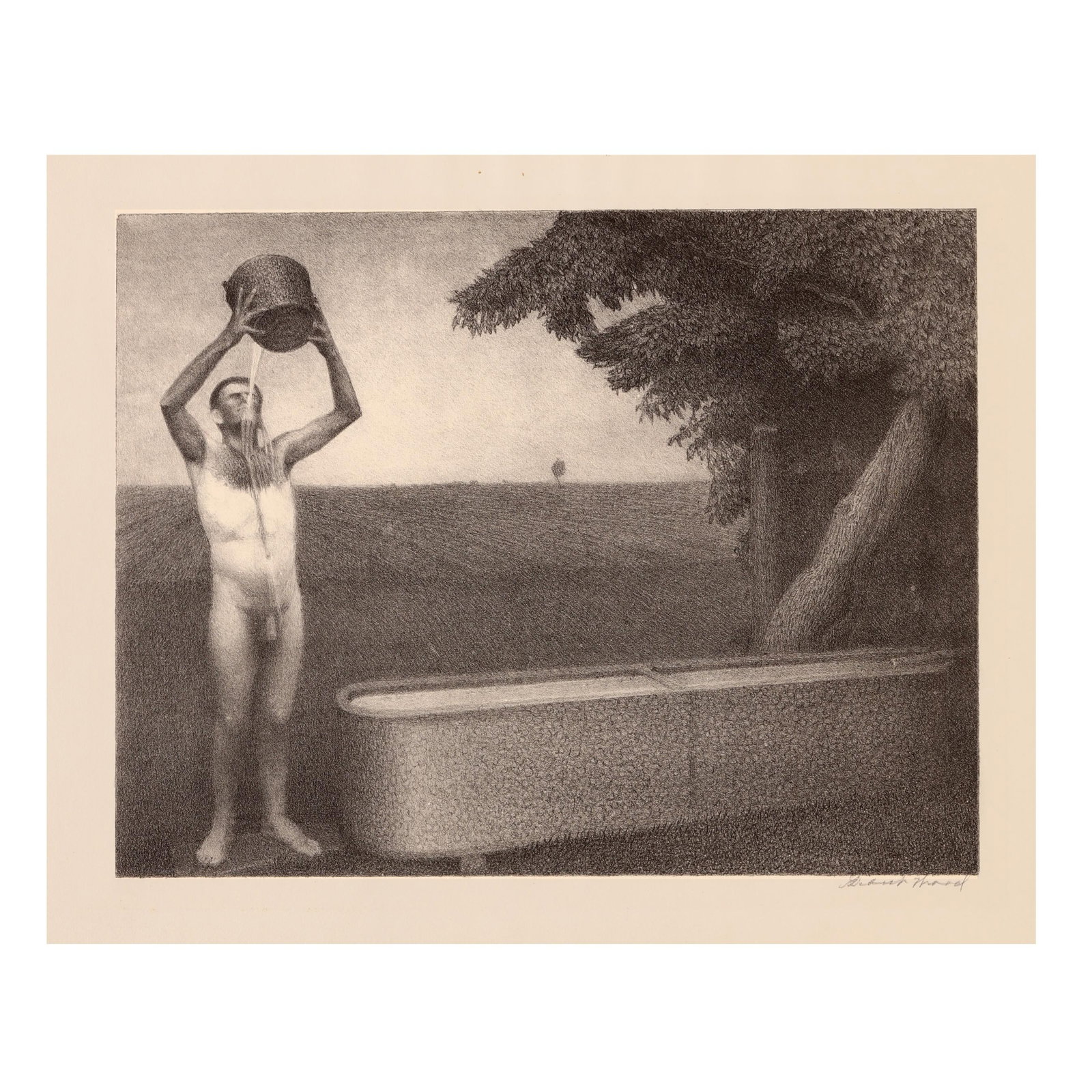 Grant Wood (American, 1891-1942), Sultry Night: Grant Wood (American, 1891-1942), Sultry Night lithograph on wove paper, 1939, pencil signed at lower right, from the edition of 100 (proposed edition of 250), published by Associated American Artists