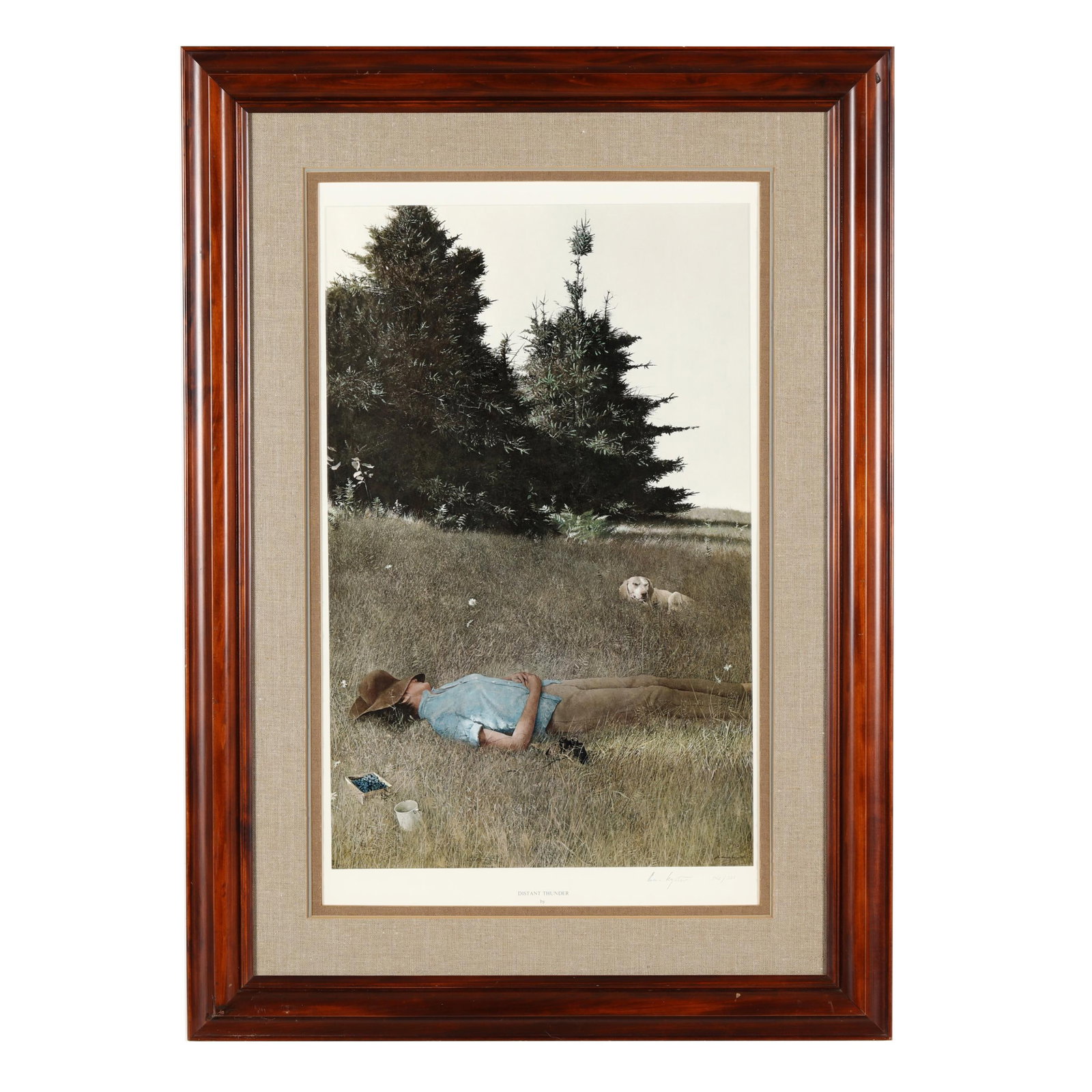 Andrew Wyeth (American, 1917-2009), Distant Thunder: Andrew Wyeth (American, 1917-2009), Distant Thunder collotype in colors, 1980, pencil signed and numbered 142/300, matted and framed. Image size 30 x 19 1/8 in.; Frame dimensions 45 1/4 x 32 in. Addit