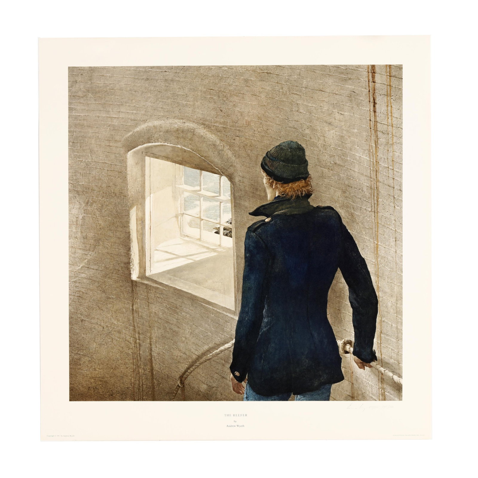 Andrew Wyeth (American, 1917-2009), The Reefer: Andrew Wyeth (American, 1917-2009), The Reefer collotype in colors, 1982, pencil signed and numbered 145/300, with Wyeth's blindstamp at left, printed by Triton Press, Inc., New York, unframed. Image 