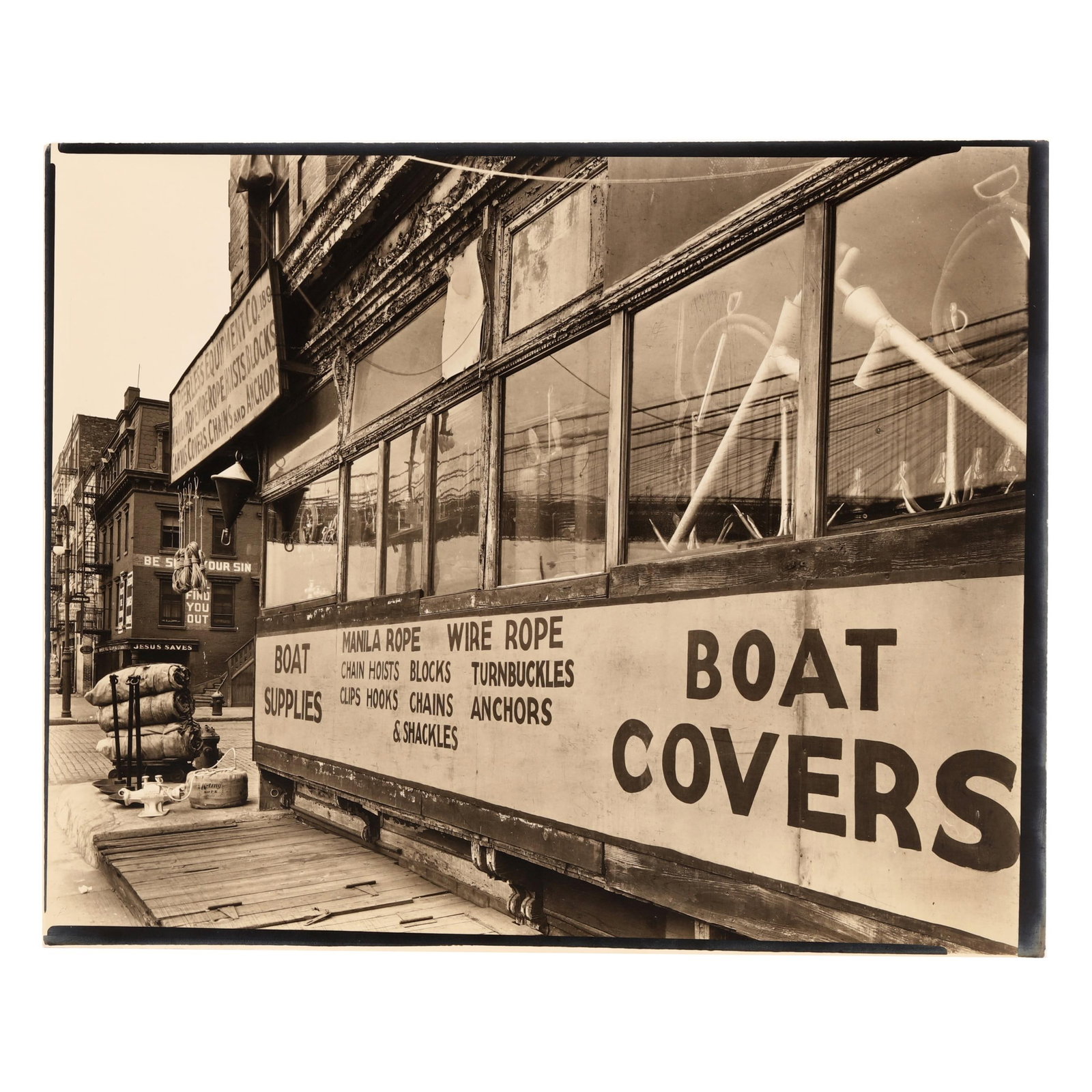 Berenice Abbott (American, 1898-1991), Rope Store, Peerless Equipment Co., 189 South Street,: Berenice Abbott (American, 1898-1991), Rope Store, Peerless Equipment Co., 189 South Street, Manhattan gelatin silver print, 1938, with the photographer's Federal Art Project / 'Changing New York' sta