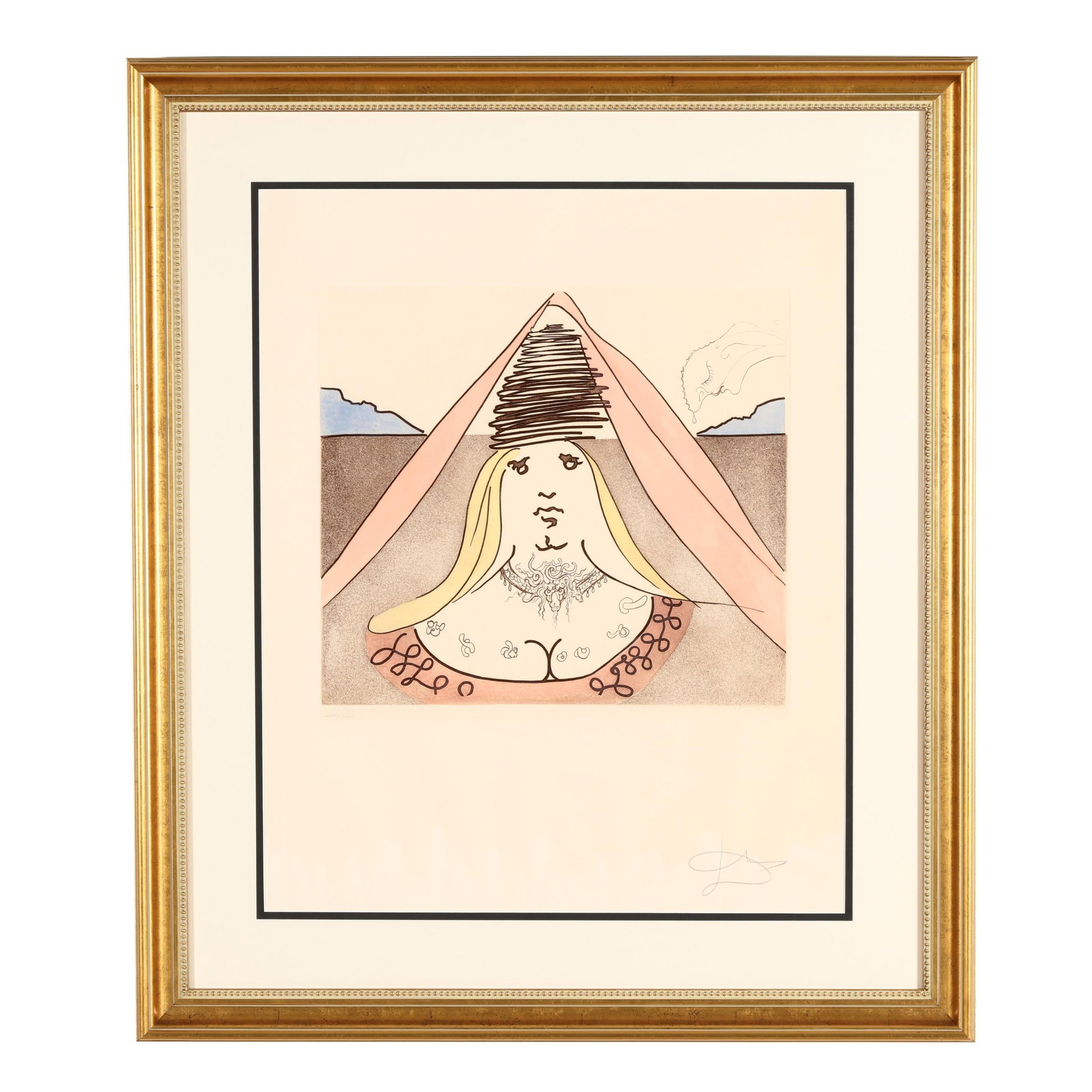 Salvador Dalí (Spanish, 1904–1989), The Lady Dulcinea: Salvador Dalí (Spanish, 1904–1989), The Lady Dulcinea etching and aquatint in colors, on Arches paper, 1981, pencil signed and numbered lower margin, from Historia de Don Quixote de la Mancha, with