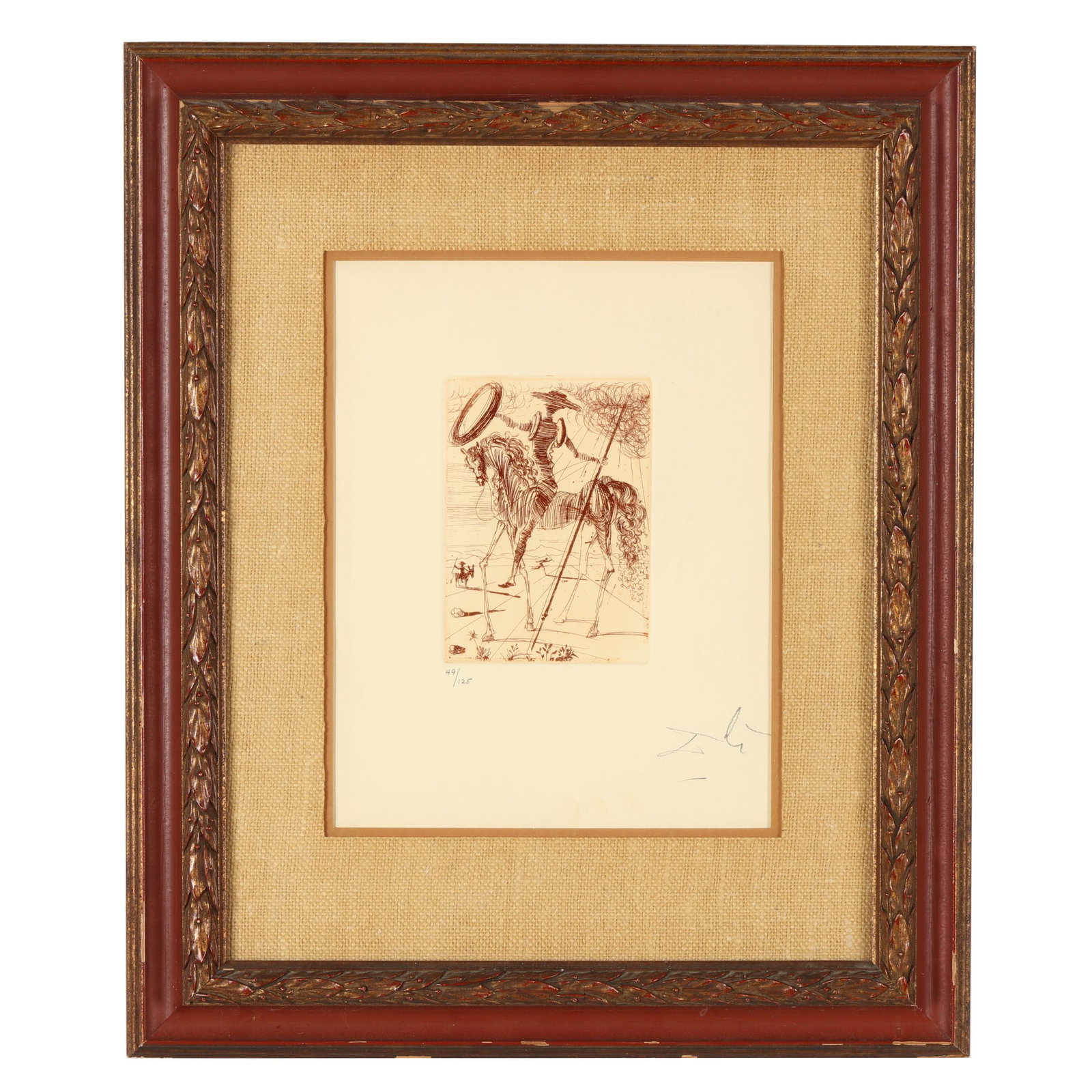Salvador Dalí (Spanish, 1904-1989), El Cid: Salvador Dalí (Spanish, 1904-1989), El Cid etching in sepia, 1965, pencil signed and 49/125, matted and framed. Field 65-7 A. Platemark 6 3/4 x 5 in.; Frame dimensions 24 1/4 x 20 1/4 in. From the Es