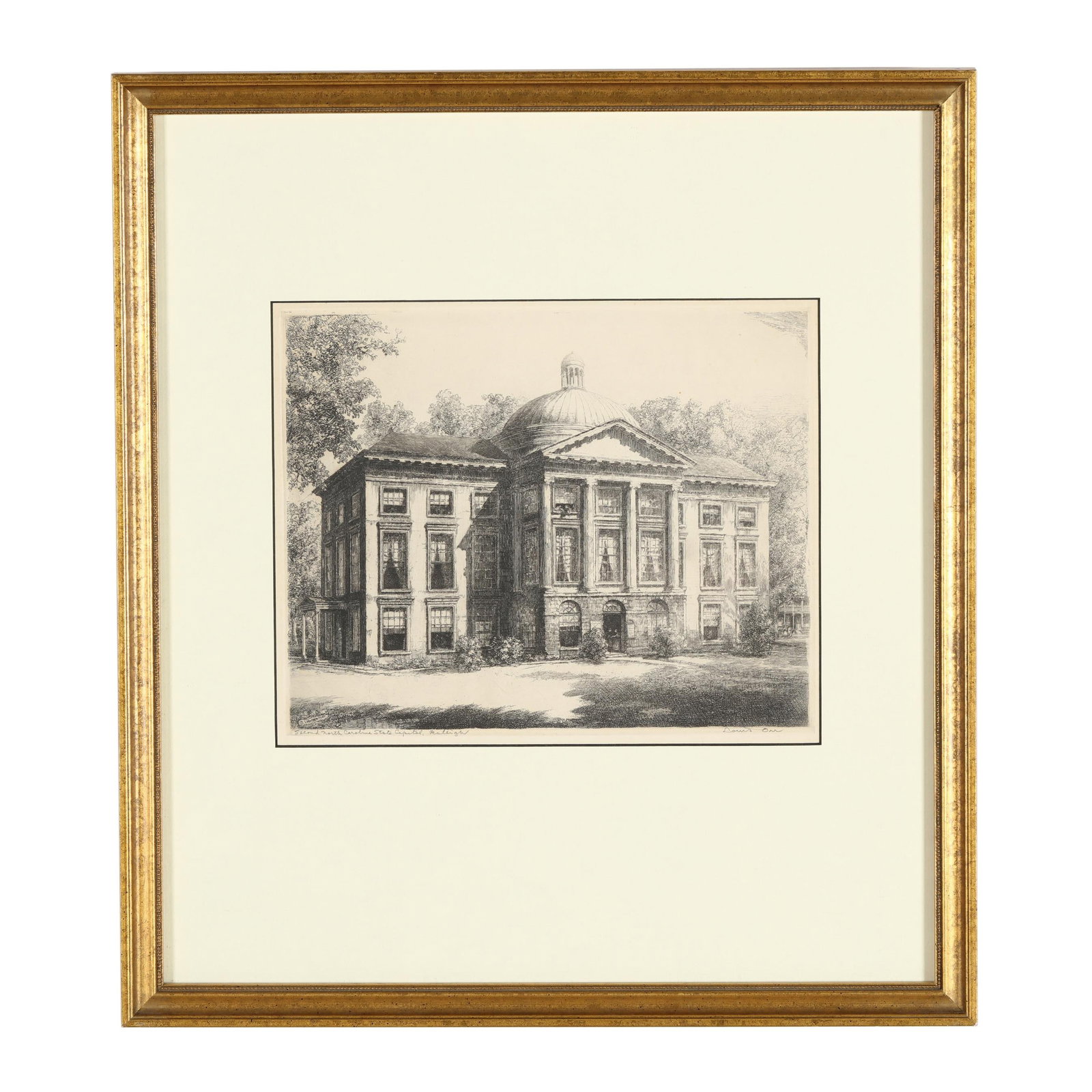 Louis Orr (American, 1879-1961), Second North Carolina State Capitol, Raleigh: Louis Orr (American, 1879-1961), Second North Carolina State Capitol, Raleigh etching, pencil signed and titled, from Orr's series of North Carolina landmarks completed between 1939-1952, matted and f