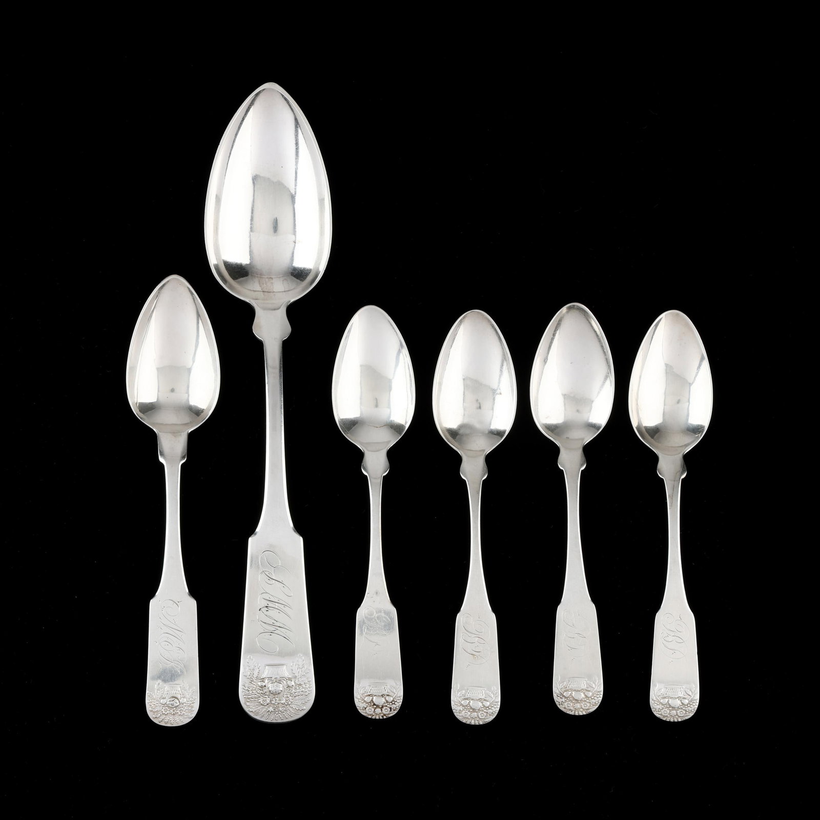Six Coin Silver Spoons with Flower Basket Handles (1 of 3)