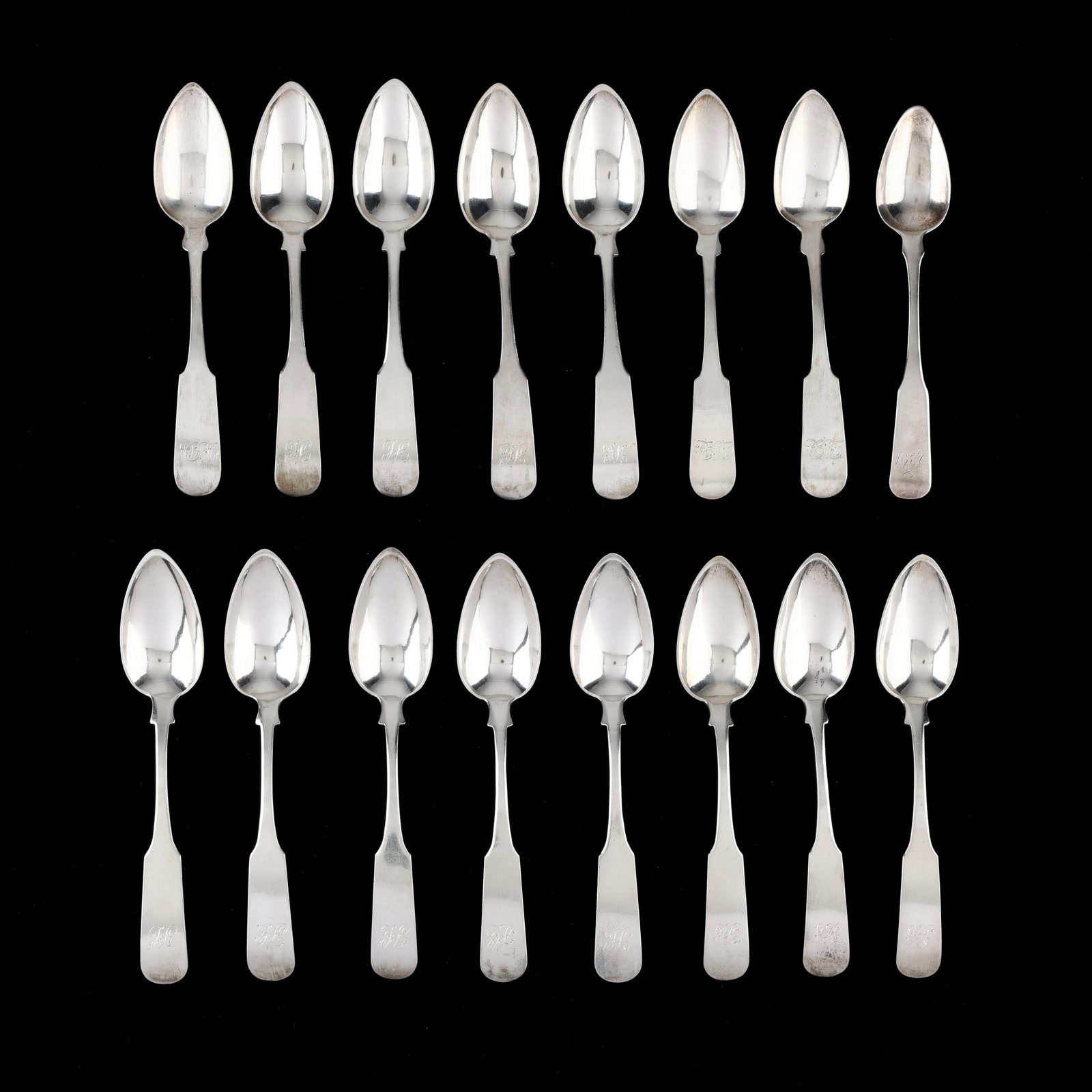 Sixteen Coin Silver Teaspoons, Mark of Cuthbert Warner (1 of 4)