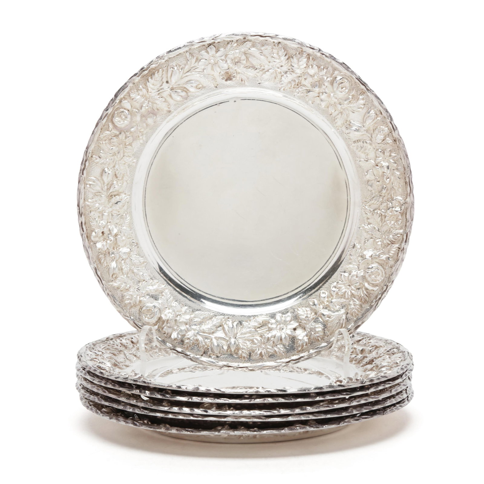 Set of Six S. Kirk & Son Co. Repousse Sterling Silver Bread Plates (1 of 4)