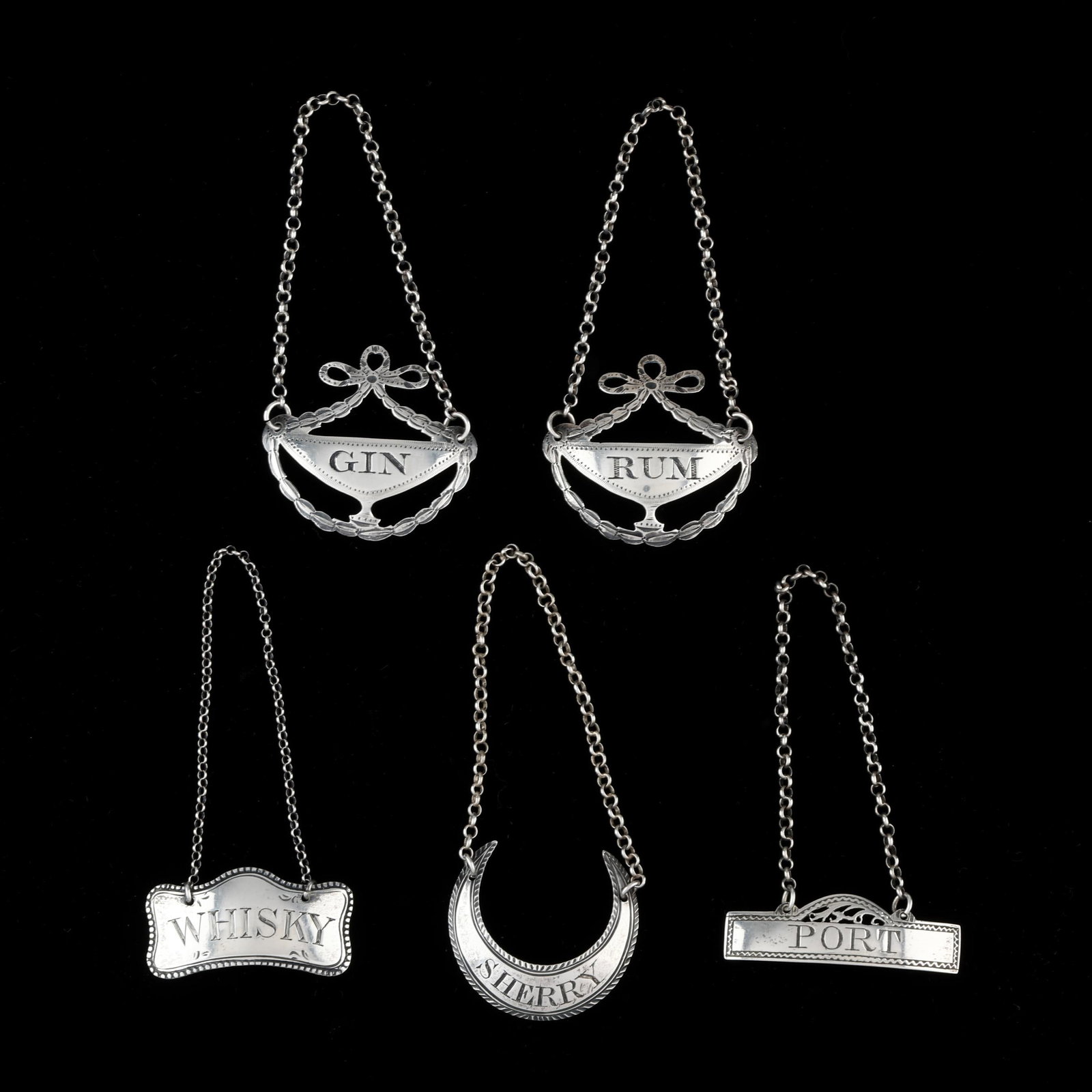 Five George III Silver Decanter Tags, Including Hester Bateman (1 of 5)