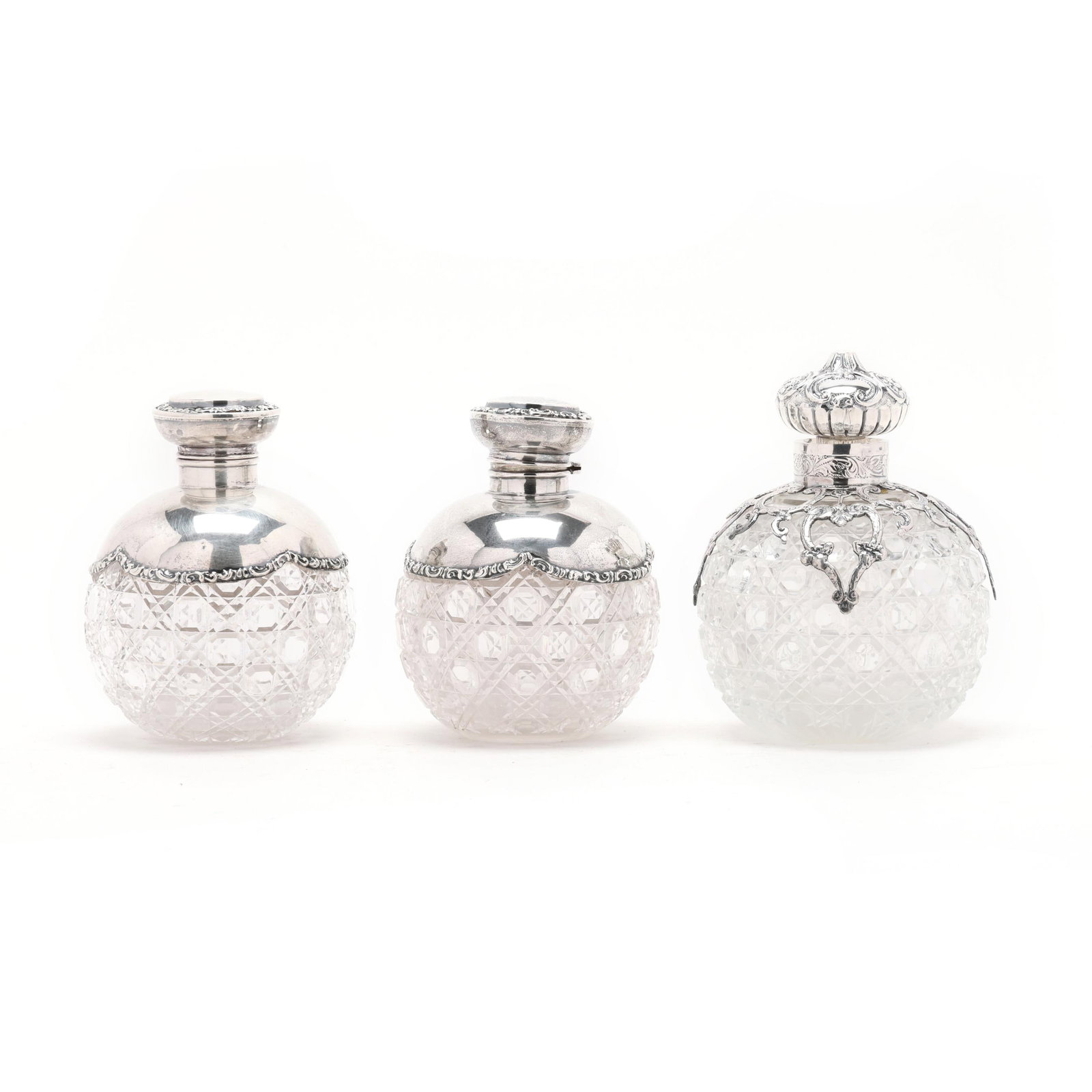 Three English Silver Mounted Crystal Scent Bottles (1 of 13)