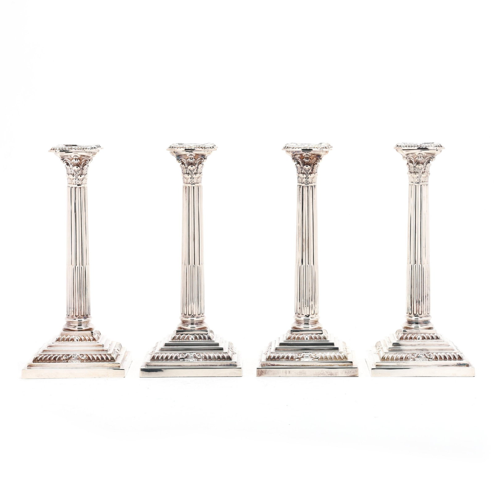 Set of Four English Silver-Plated Columnar Candlesticks, Mark of James Dixon & Sons (1 of 12)