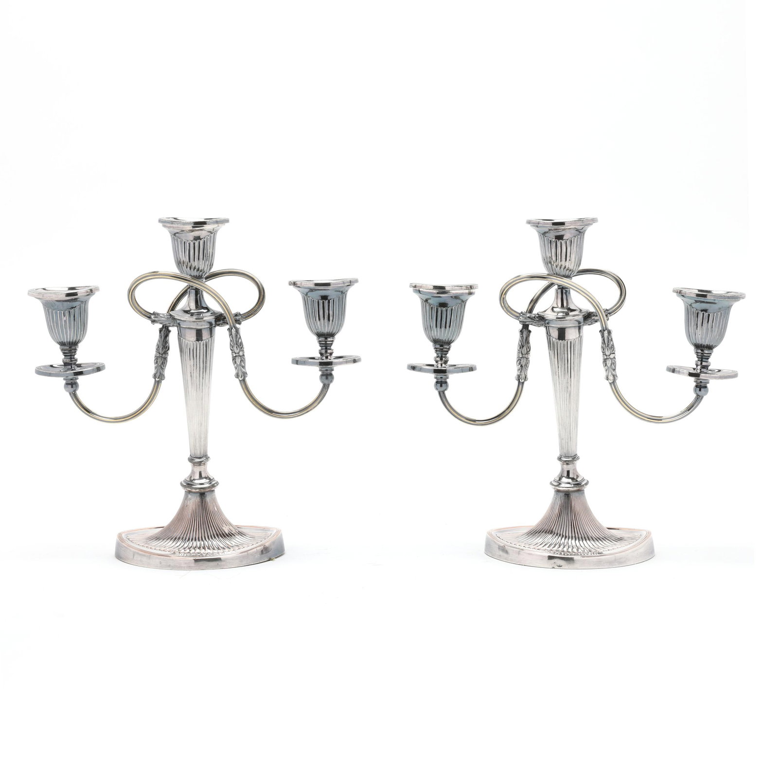 Pair of English Silver-Plated Columnar Candelabra (1 of 8)