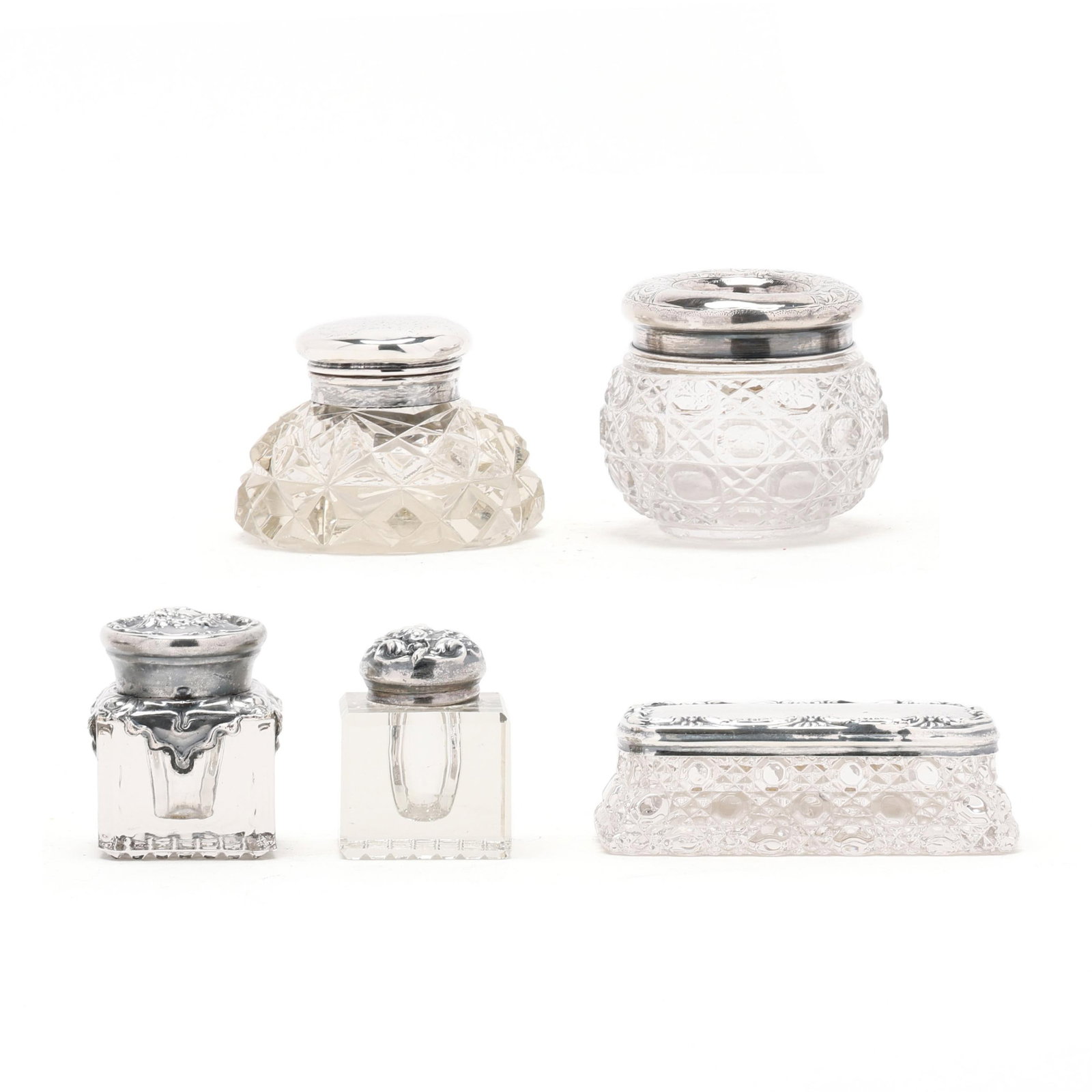 Five English Silver Mounted Glass Vanity and Desk Accessories (1 of 15)