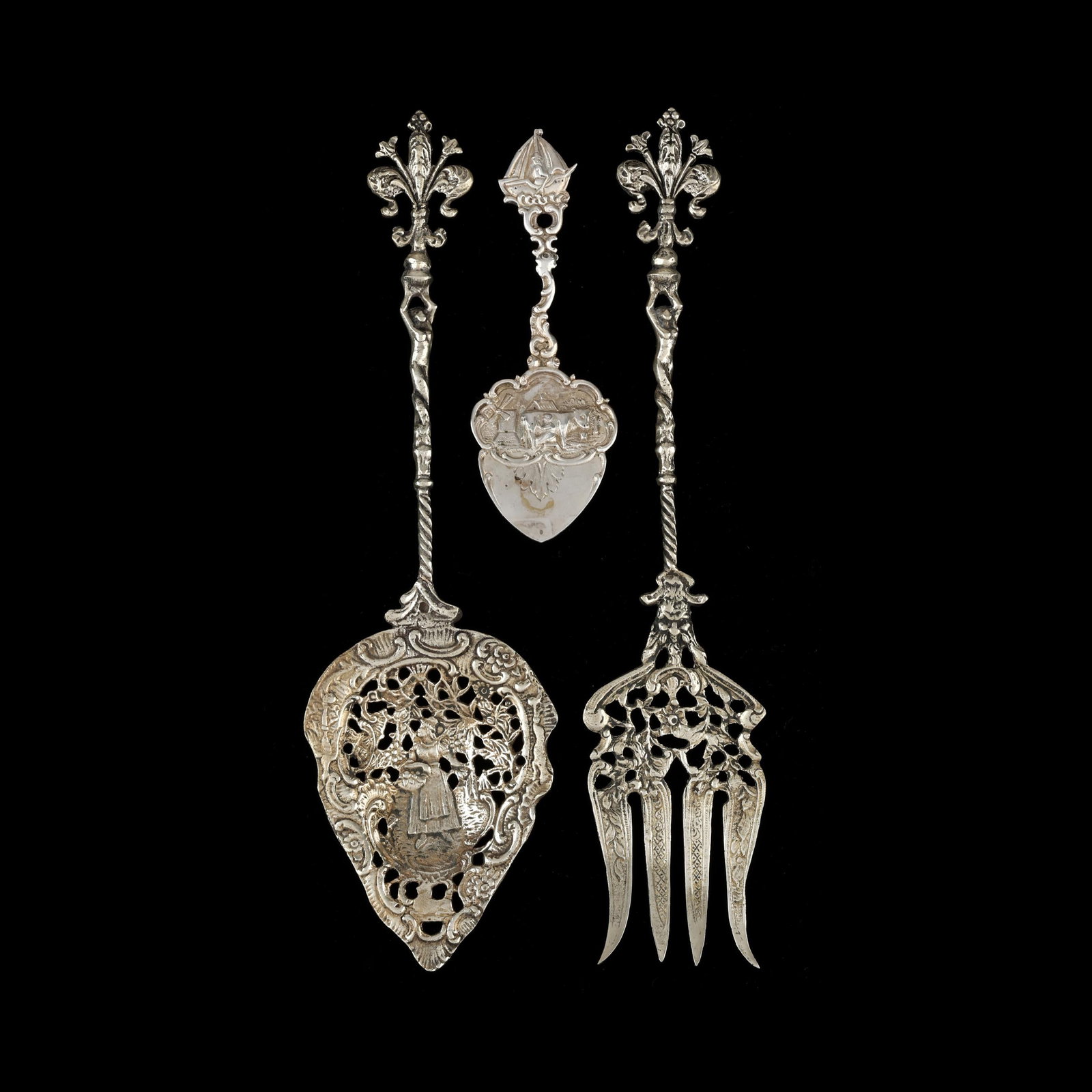 Three Ornate Continental Silver Flatware Servers (1 of 4)
