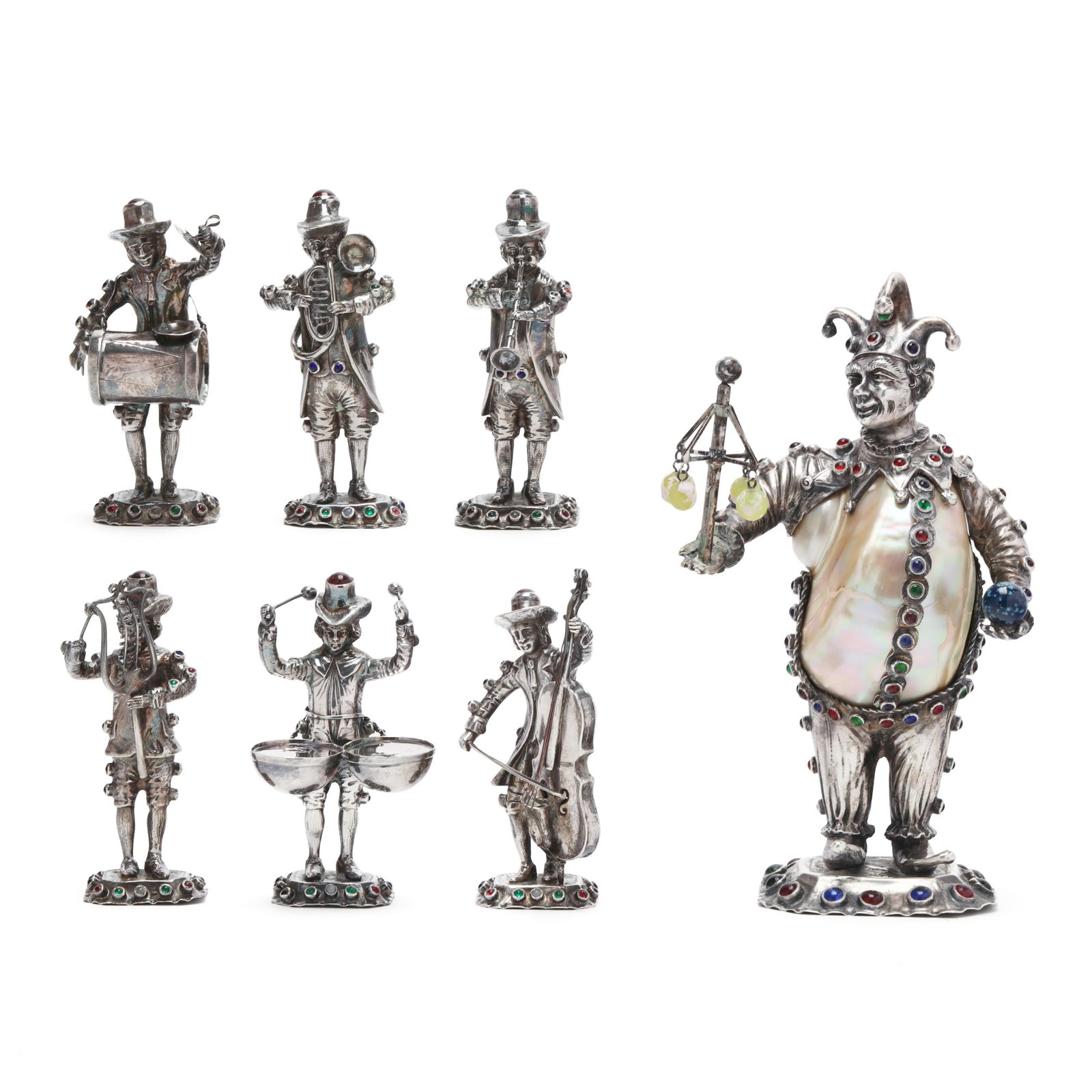 German Silver, Nautilus Shell, and Jeweled Jester and Musician Group (1 of 20)
