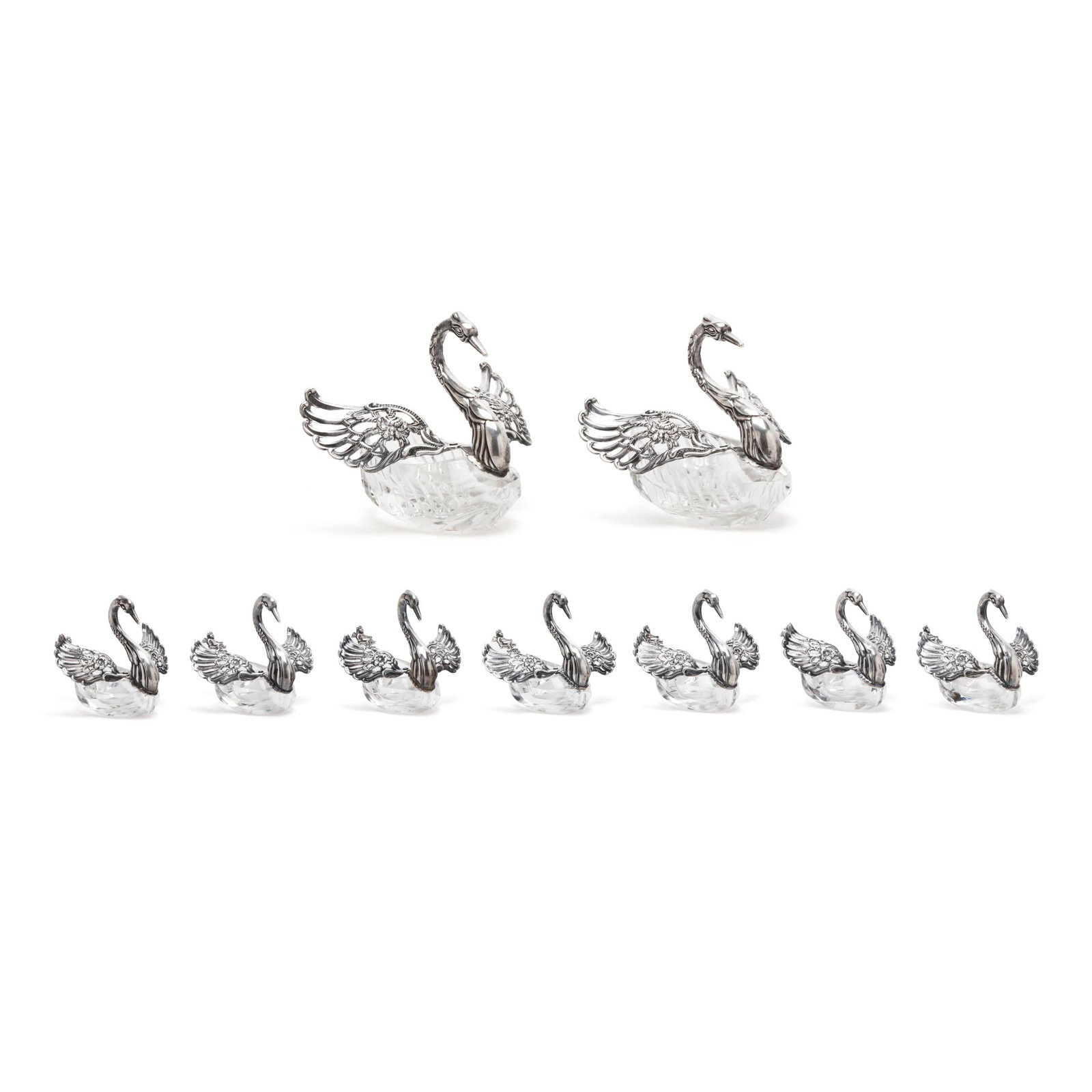 Set of Continental Silver and Crystal Swan Master Salt and Salt Cellars (1 of 11)