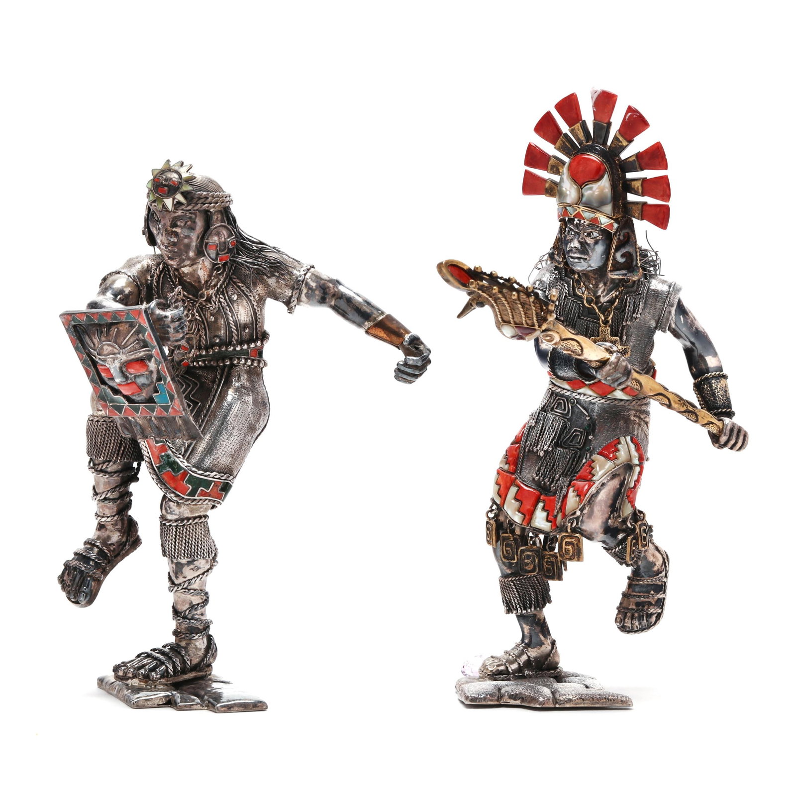 Two Peruvian Silver and Gem Set Incan Warrior Figures (1 of 8)