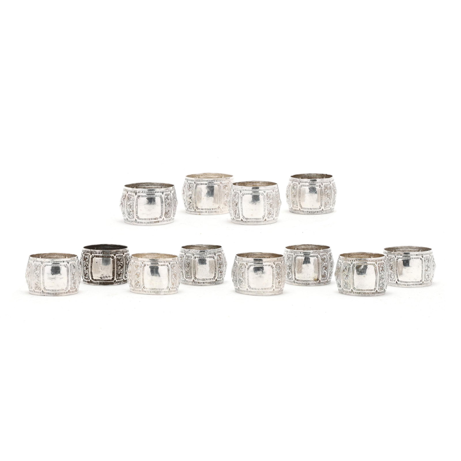 Set of Twelve Thai Silver Napkin Rings (1 of 8)