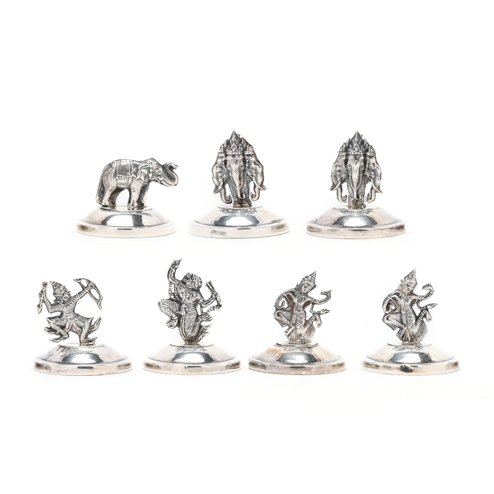 Set of Seven Thai Sterling Silver Place Card Holders (1 of 7)
