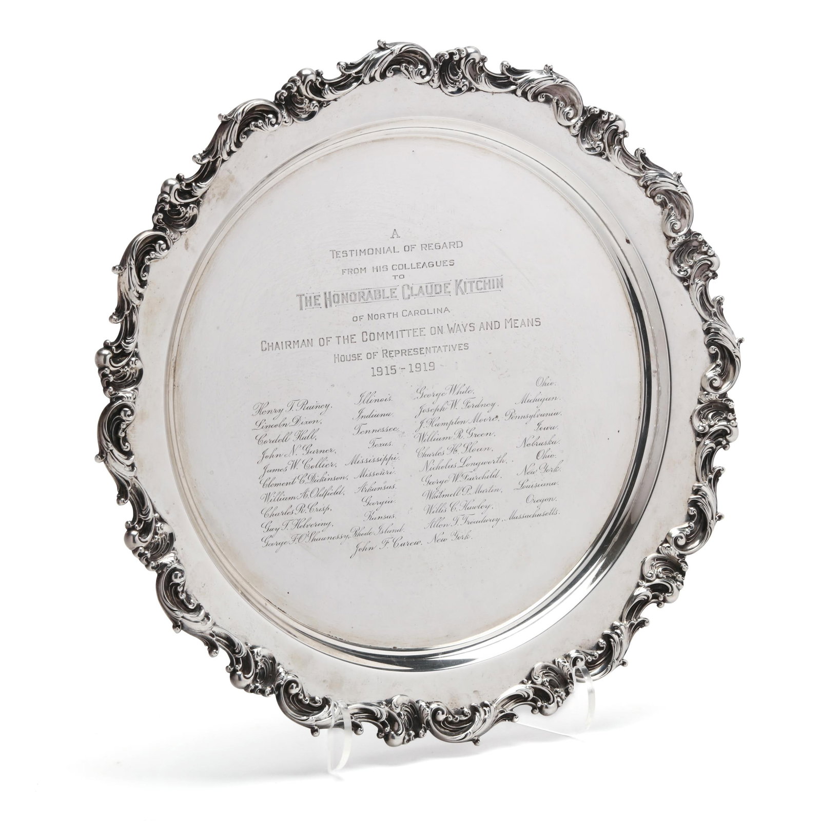 Sterling Silver House of Representatives Platter Presented to Claude Kitchin (1 of 4)