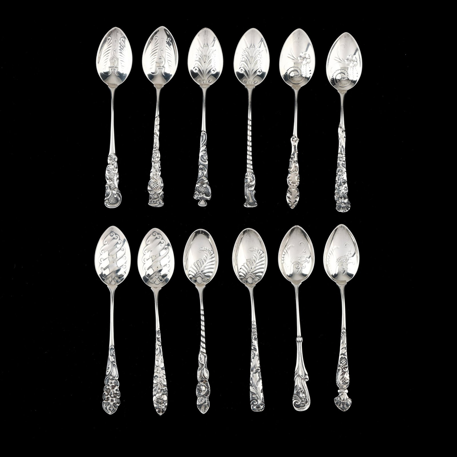 Rare Set of Twelve Gorham Sterling Silver Multi Motif Five O'clock Teaspoons (1 of 4)