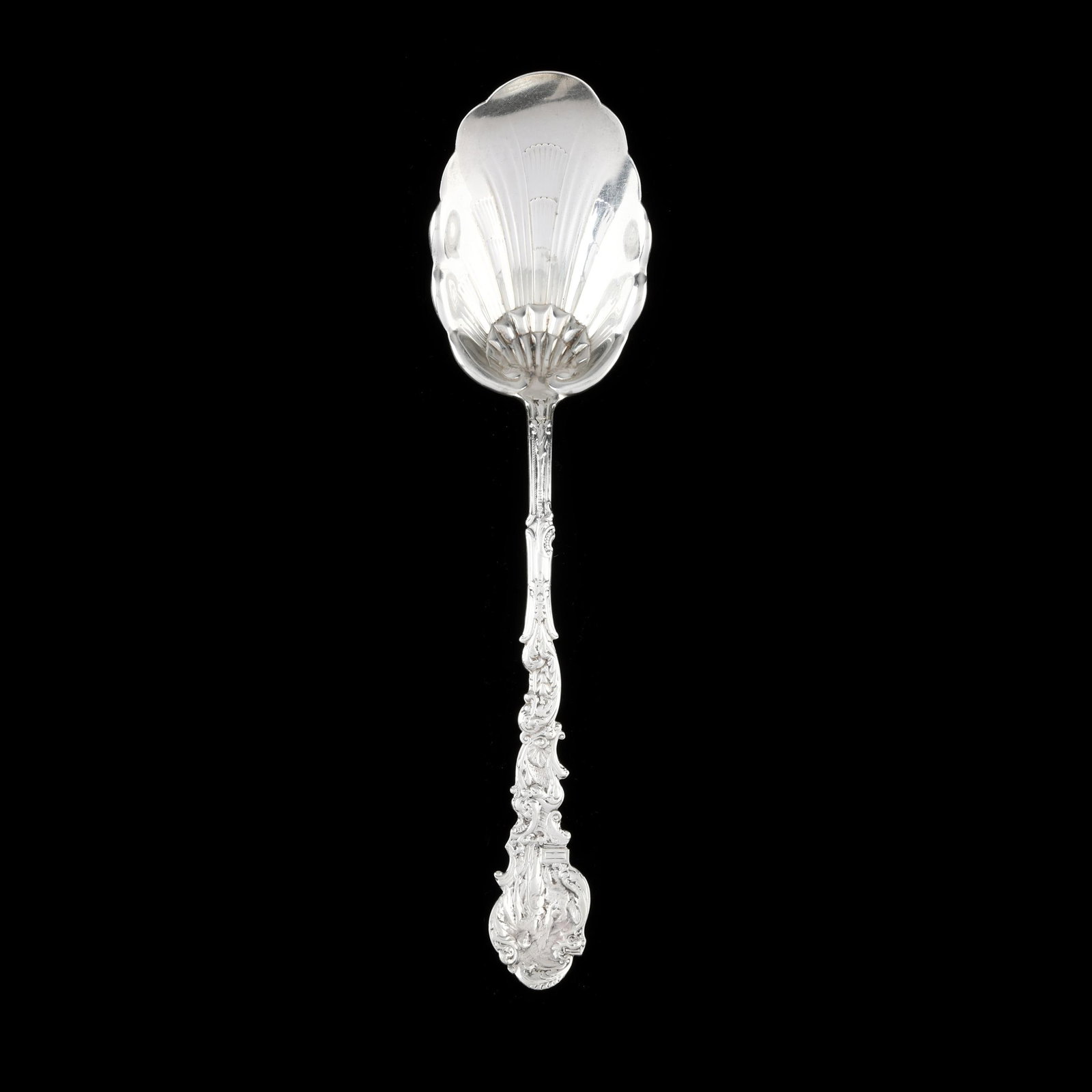 Gorham Versailles Sterling Silver Stuffing Spoon: Gorham Versailles Sterling Silver Stuffing Spoon patented 1888, featuring a shell form bowl, monogrammed "LAM" to the verso handle. 10 3/4 in. 3.5 troy oz. Additional high-resolution photos are availa