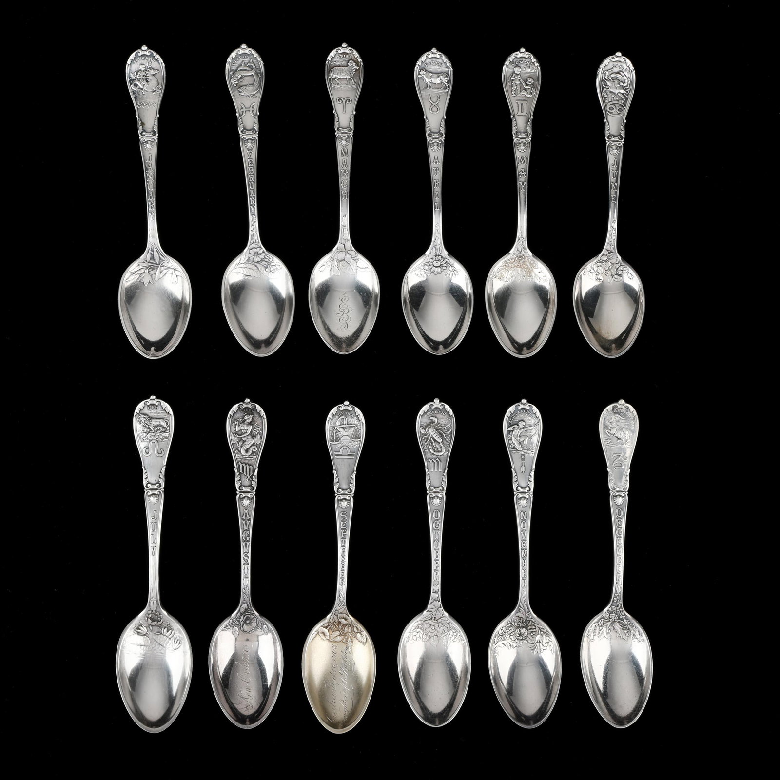 Set of Twelve Gorham Sterling Silver Zodiac Spoons (1 of 3)