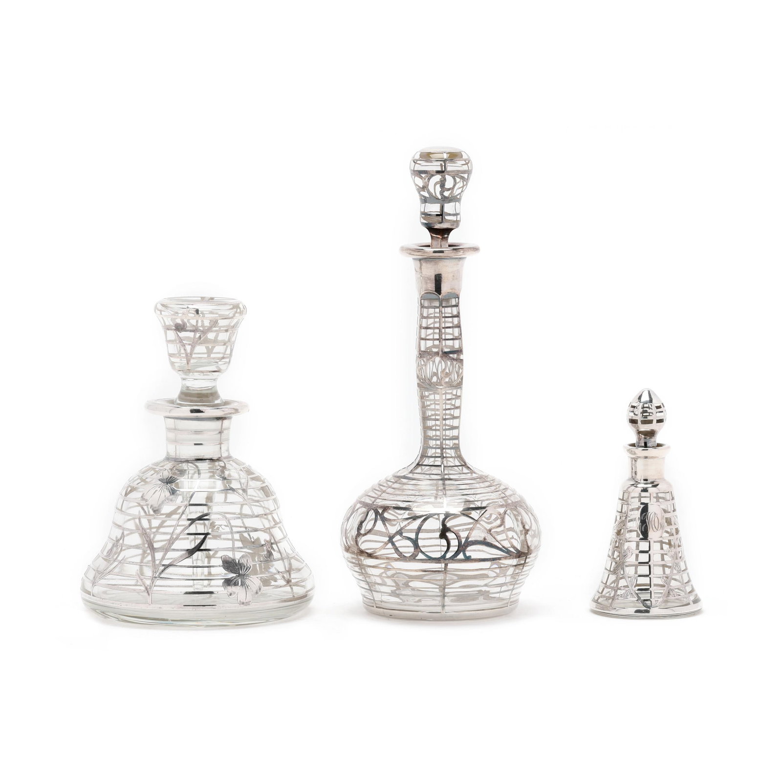 Three Silver Deposit and Clear Glass Scent Bottles (1 of 10)