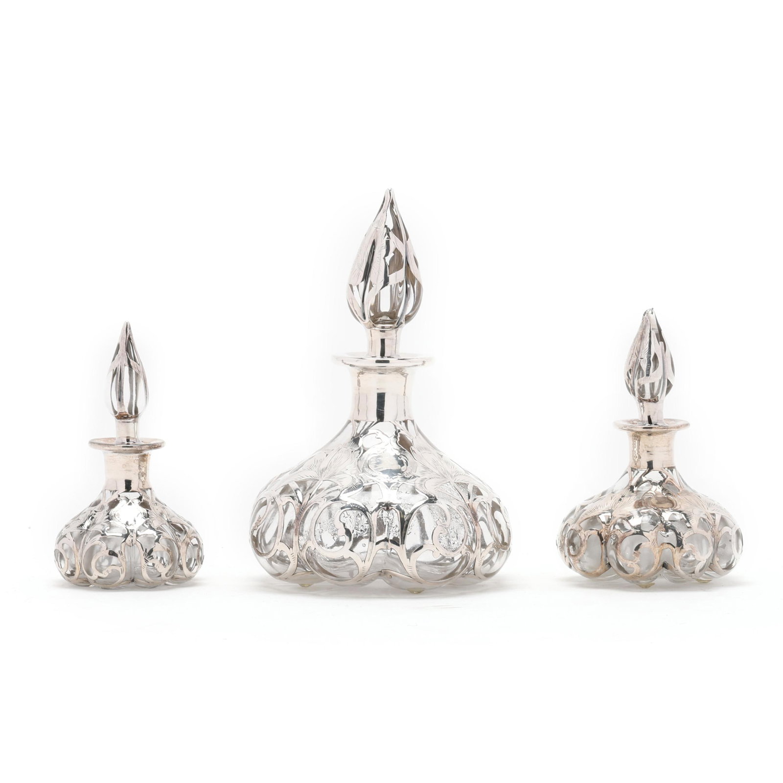 Three Steuben Silver and Clear Glass Deposit Scent Bottles (1 of 8)