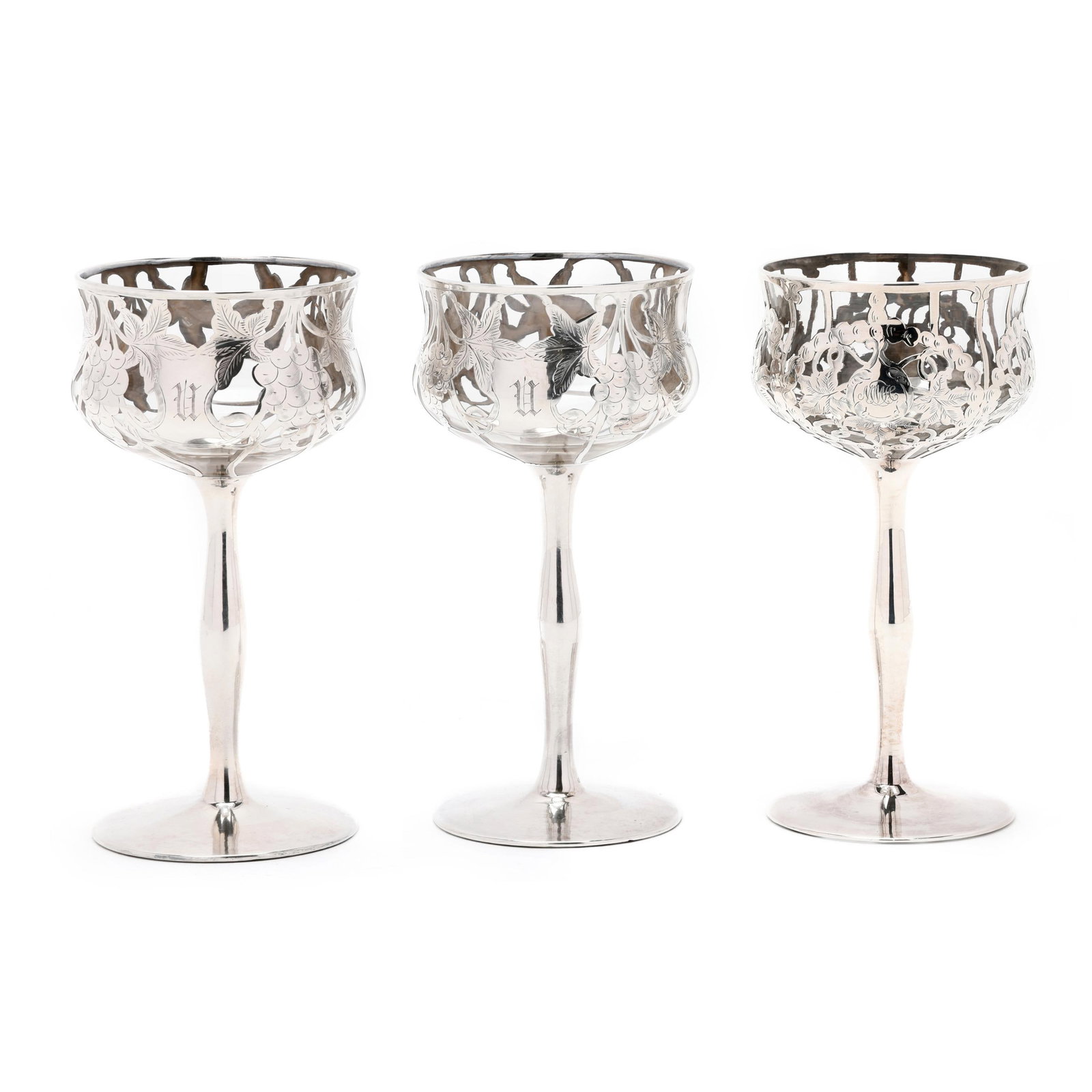 Three Silver Deposit and Clear Glass Wine Goblets (1 of 7)