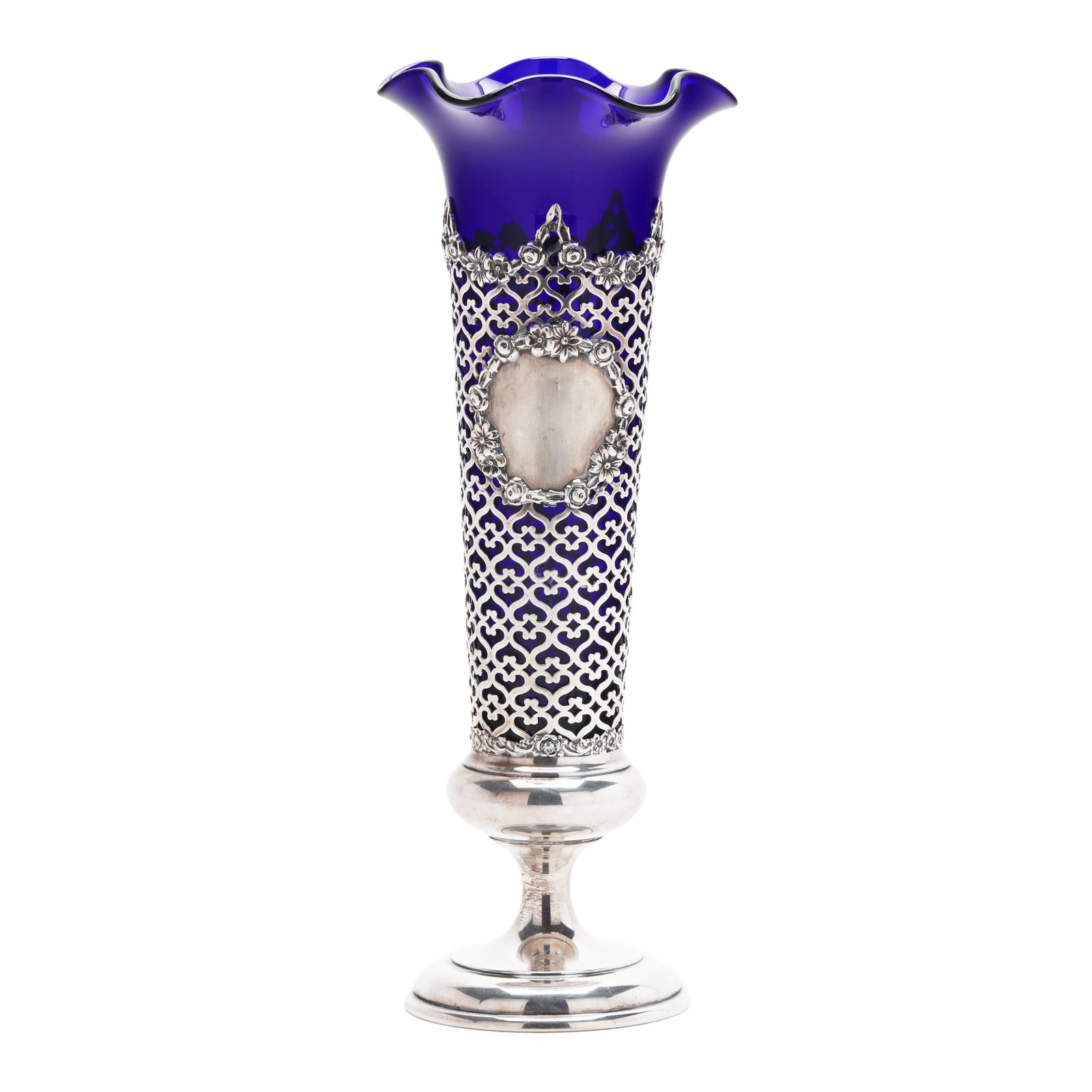 Sterling Silver and Cobalt Glass Trumpet Vase (1 of 6)