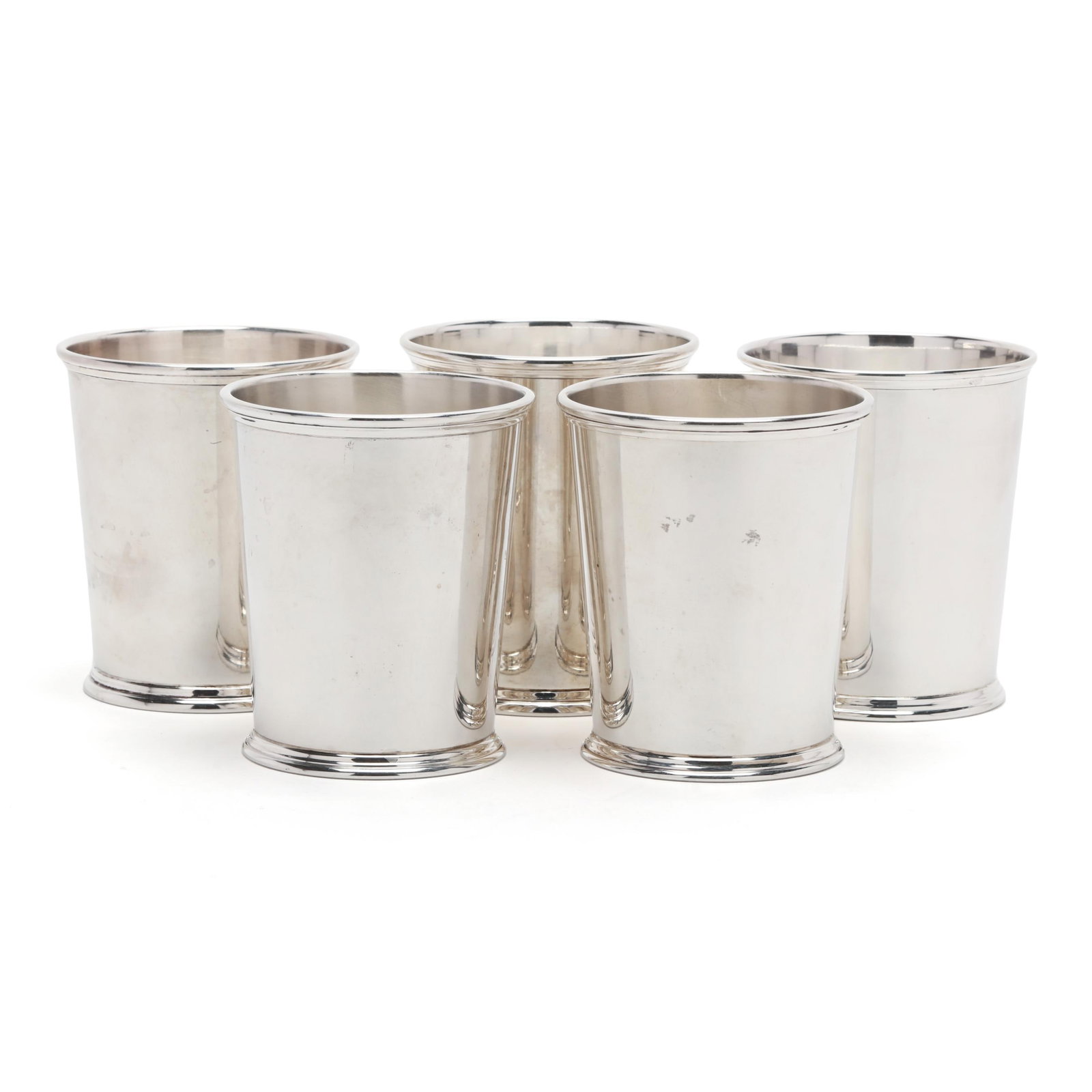 Five S. Kirk & Son Sterling Silver Julep Cups: Five S. Kirk & Son Sterling Silver Julep Cups pattern number 277, not monogrammed. Each 3 3/4 x 3 1/4 in. dia. 19.7 total troy oz. Additional high-resolution photos are available at www.lelandlittle.c