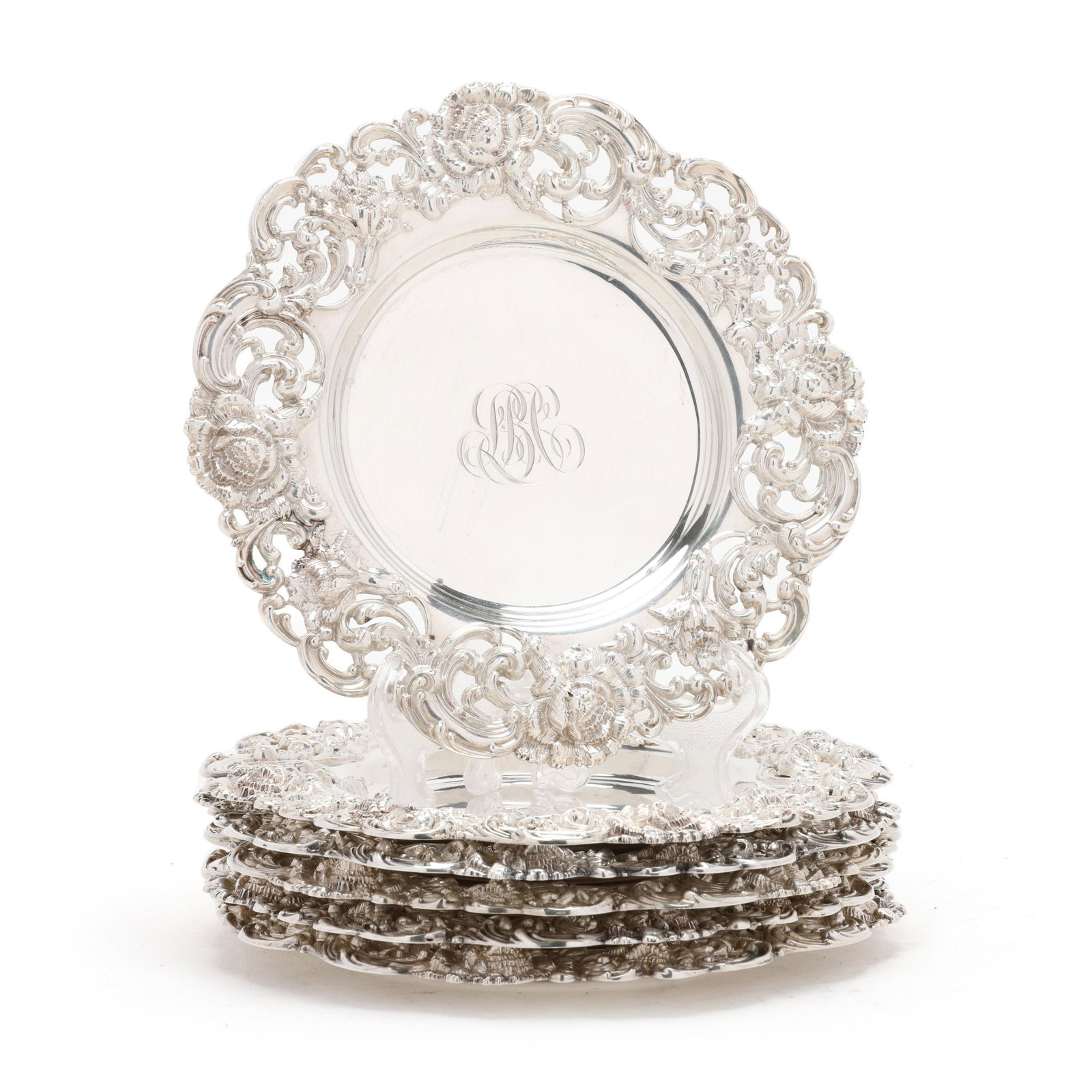 Set of Six Black, Starr & Frost Sterling Silver Bread Plates (1 of 9)