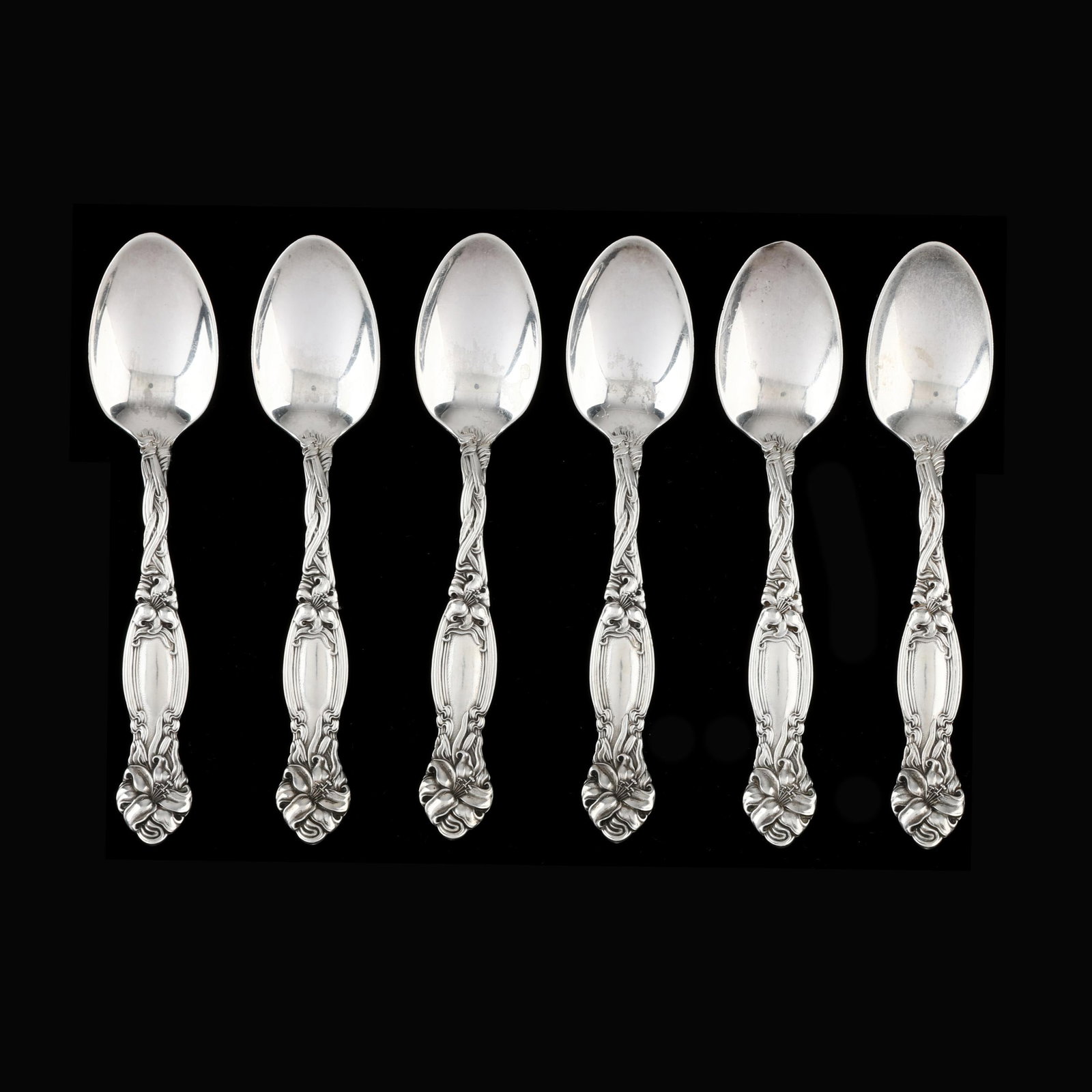 Six International Frontenac Sterling Silver Demitasse Spoons: Six International Frontenac Sterling Silver Demitasse Spoons early 20th century, not monogrammed. Each 4 1/4 in. 2.45 troy oz. Additional high-resolution photos are available at www.lelandlittle.com