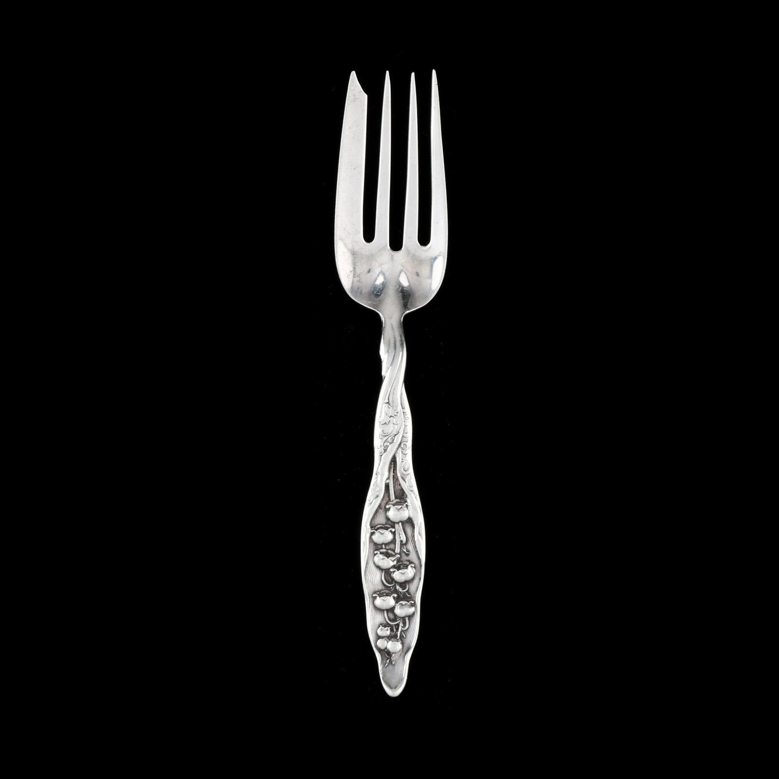 Whiting Lily of the Valley Sterling Silver Cold Meat Fork: Whiting Lily of the Valley Sterling Silver Cold Meat Fork patented 1885, engraved to the verso "ML-25th". 6 5/8 in. 1.05 troy oz. Additional high-resolution photos are available at www.lelandlittle.co