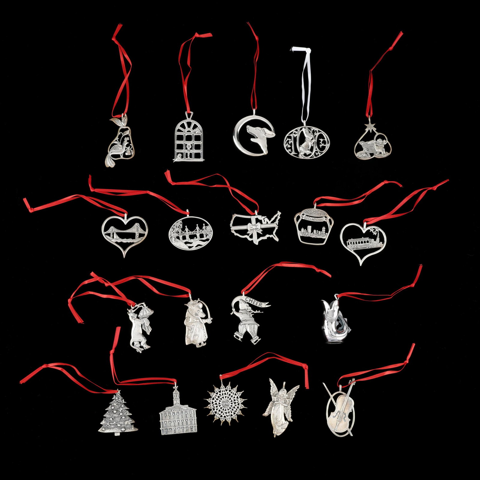 Nineteen Sterling Silver Christmas Ornaments, Most Hand & Hammer (1 of 7)