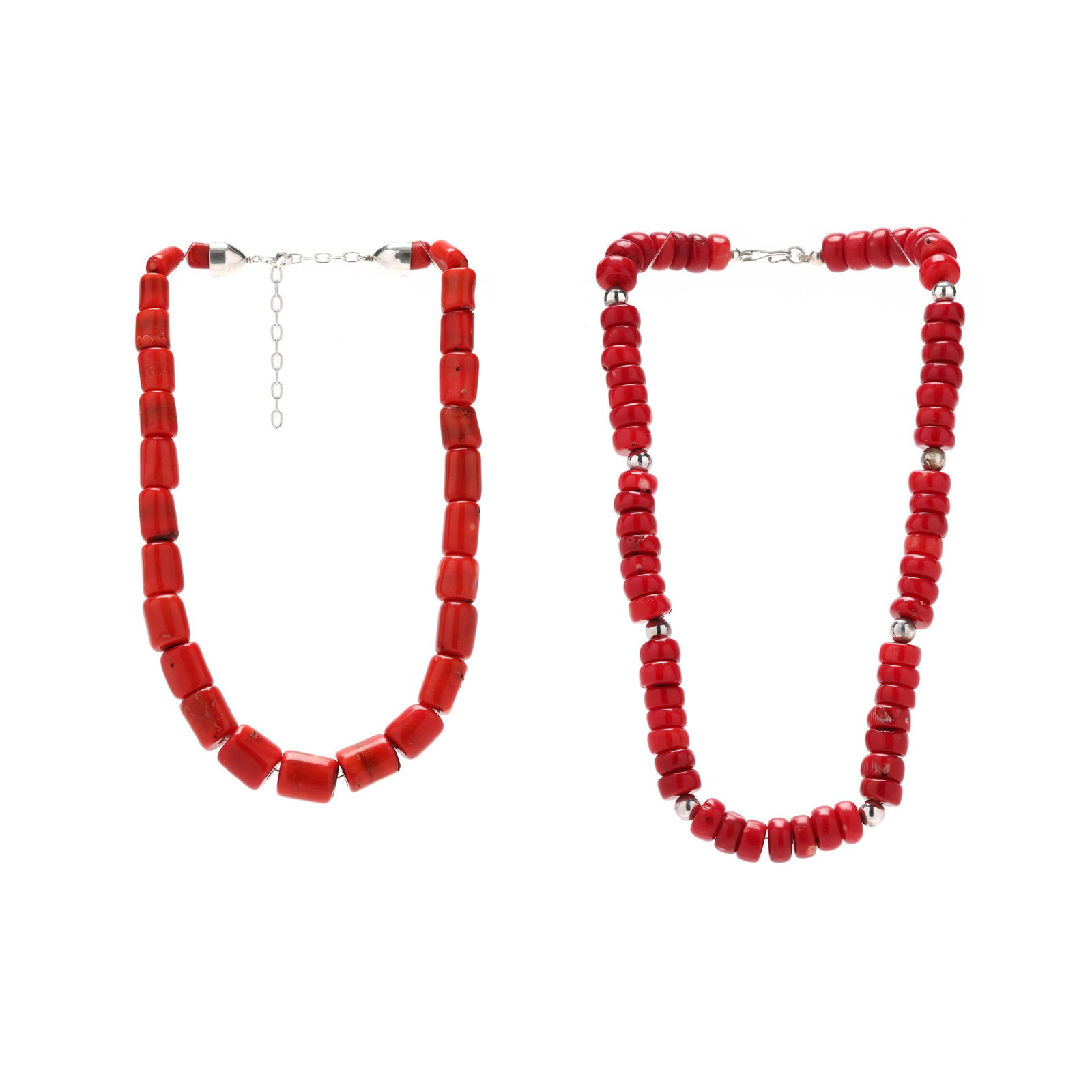 Two Silver and Coral Beaded Necklaces (1 of 7)