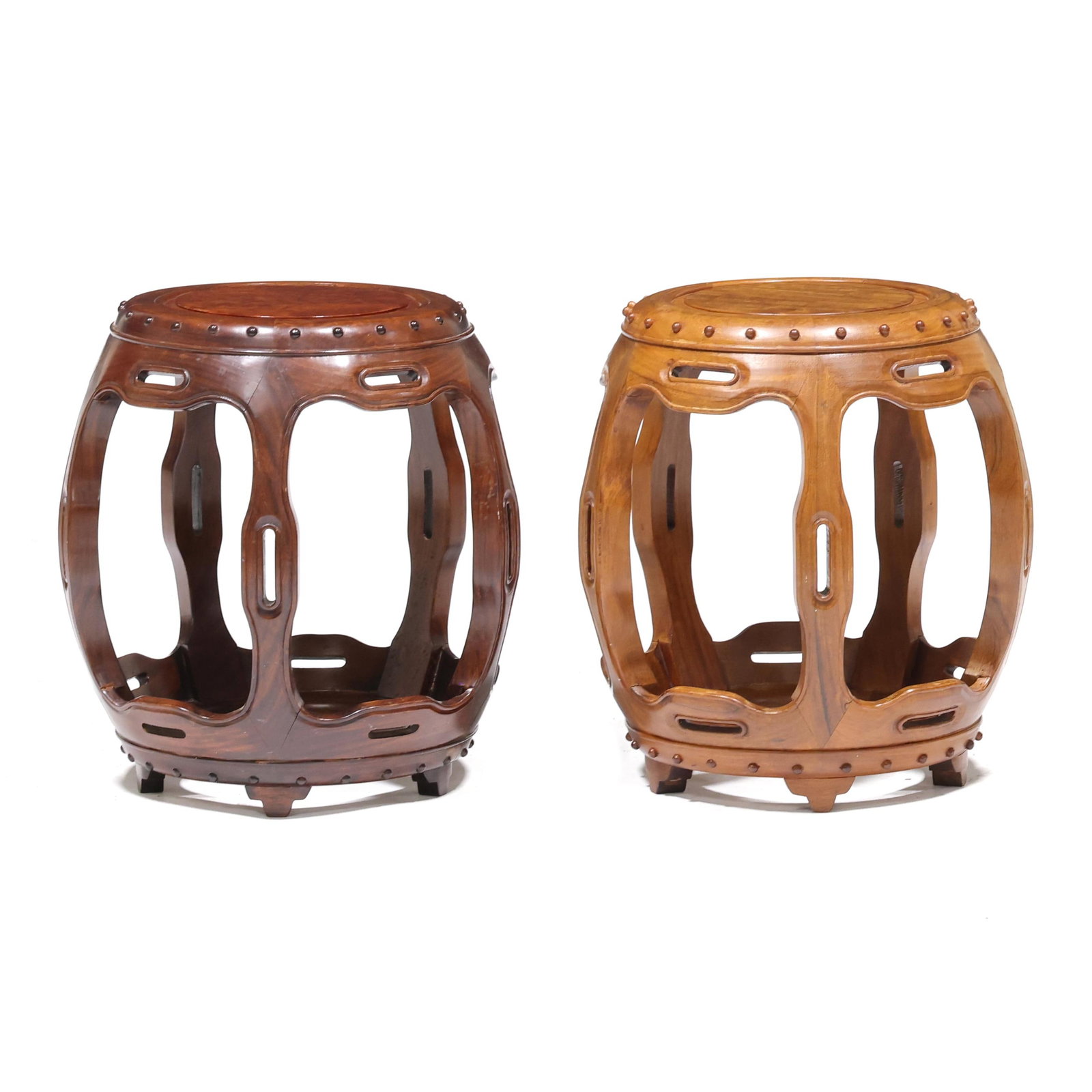 Pair of Chinese Carved Hardwood Garden Stools (1 of 6)