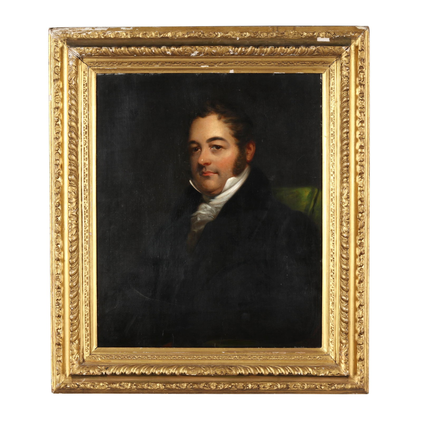 English School (Mid 19th Century), Portrait of a Seated Gentleman: English School (Mid 19th Century), Portrait of a Seated Gentleman oil on canvas (lined), not signed, presented in an antique giltwood frame. Stretcher size 30 x 25 in.; Frame dimensions 37 1/2 x 32