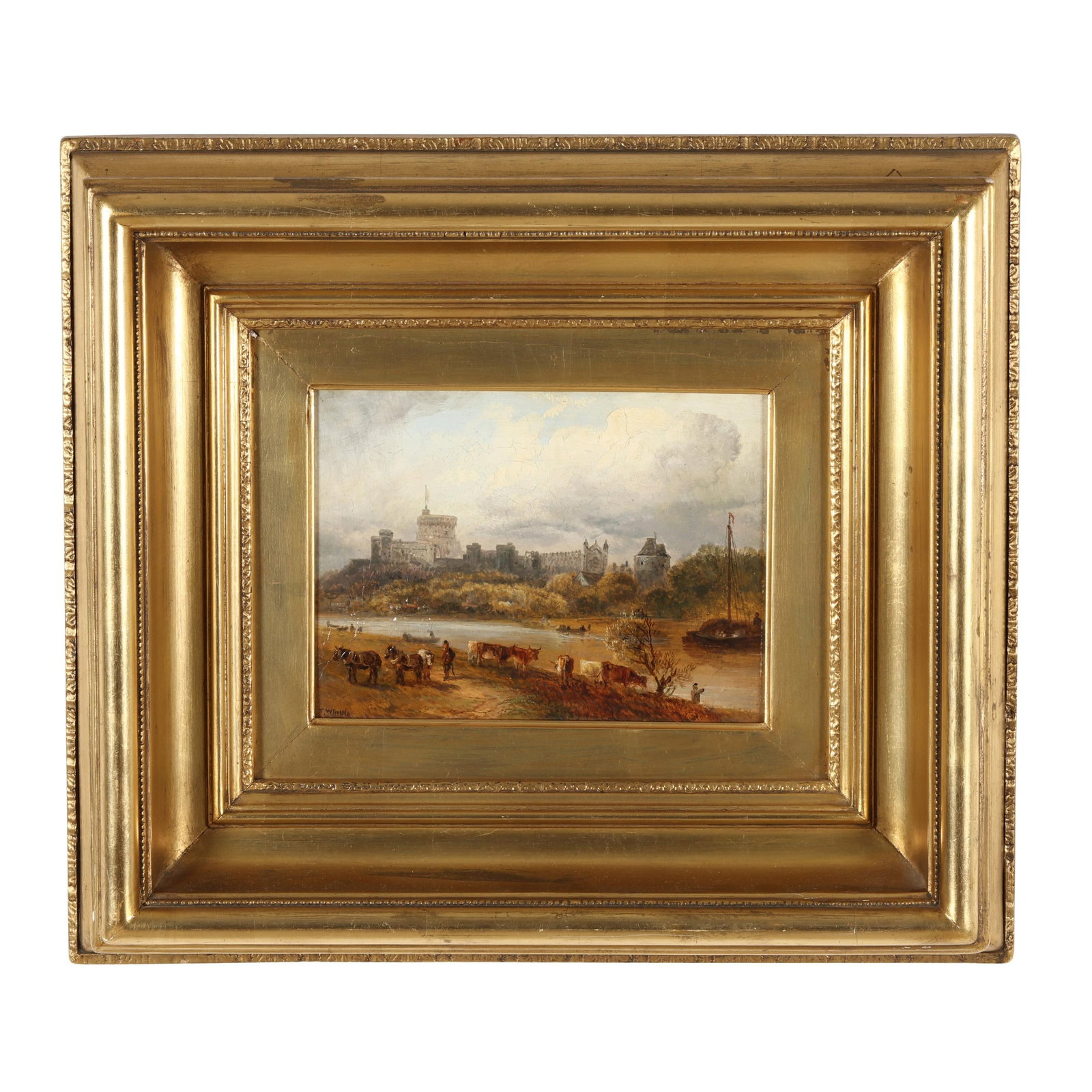 Thomas Whittle Jr. (British, fl. 1856-1897), Windsor with Staffage: Thomas Whittle Jr. (British, fl. 1856-1897), Windsor with Staffage oil on artist board retaining a label for Lechertier, Barbe & Co. Artists' Colourmen and Stationers of London, signed at lower left,