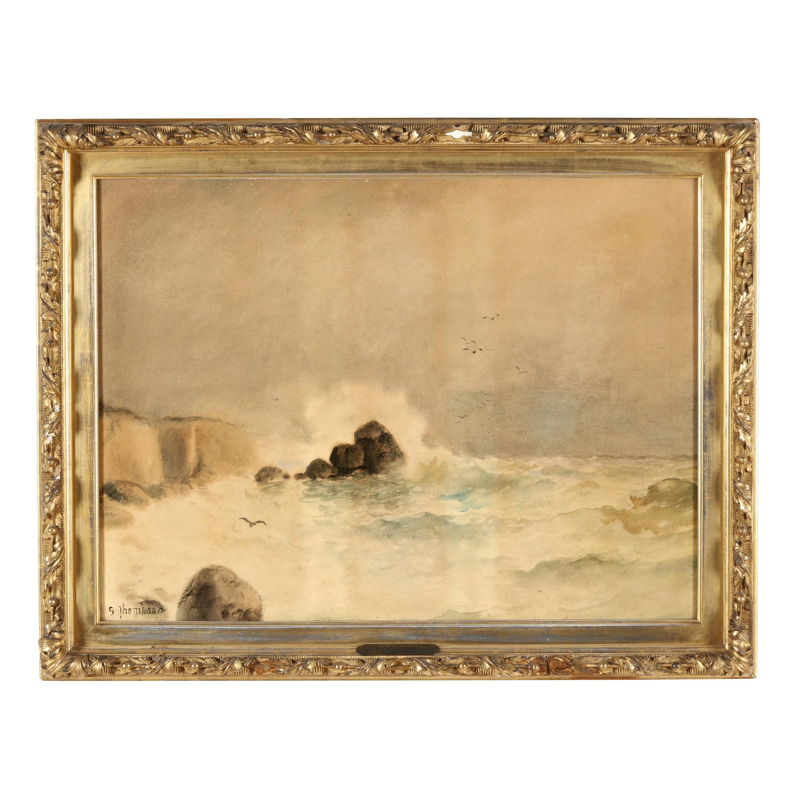 G. Thompson (United Kingdom, Late 19th Century), Coast of Penzance: G. Thompson (United Kingdom, Late 19th Century), Coast of Penzance watercolor on paper, signed at the lower left, presented in a giltwood frame. Sight size 18 1/2 x 25 in.; Frame dimensions 24 x 30 1/