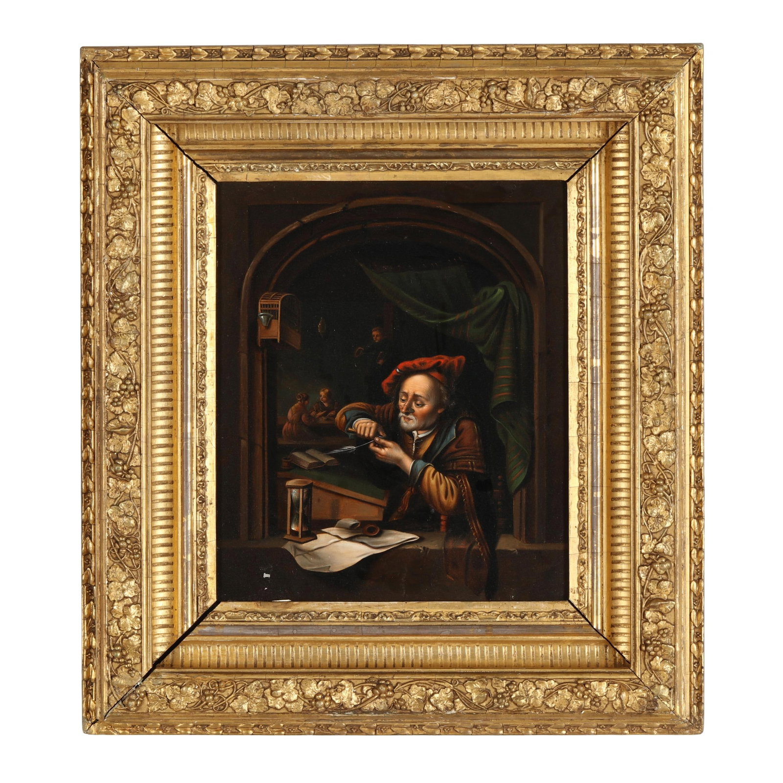 Manner of Gerrit Dou (Dutch, 1613-1675), Scribe in a Window: Manner of Gerrit Dou (Dutch, 1613-1675), Scribe in a Window oil on tin, 19th century, not signed, presented in a giltwood frame. Panel 10 1/2 x 9 in.; Frame dimensions 16 x 14 1/2 in. Additional high-