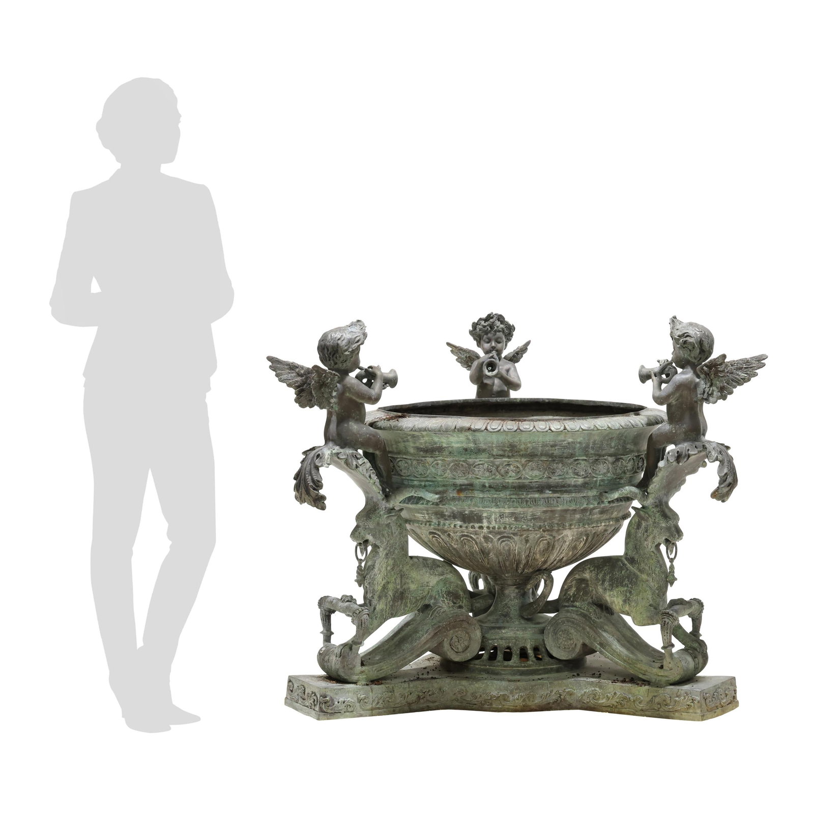 Massive Mythological Bronze Fountain Urn with Putti and Griffons (1 of 9)
