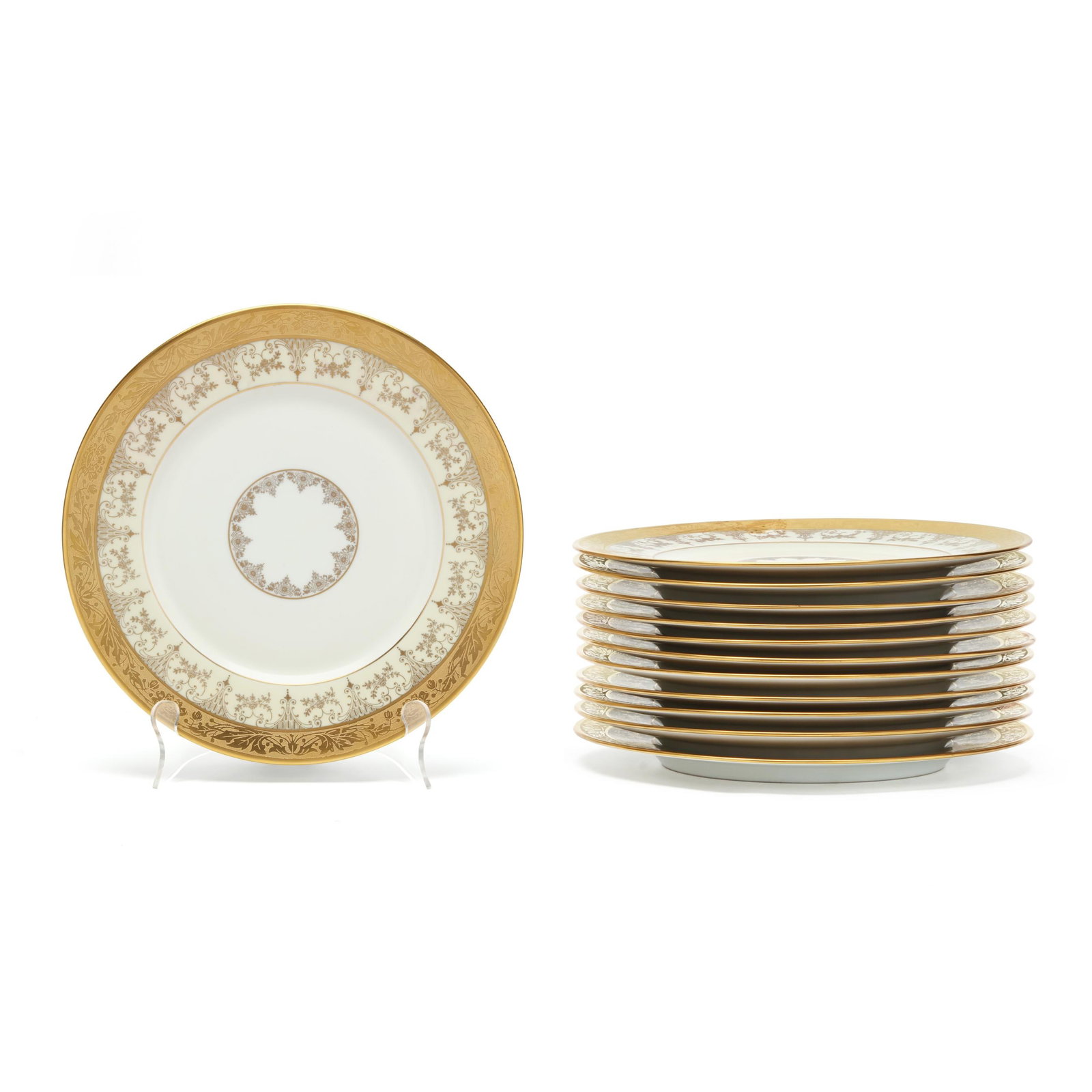 Bohemia Ceramic Works, A Set of Twelve Gilt Encrusted Porcelain Dinner Plates (1 of 4)