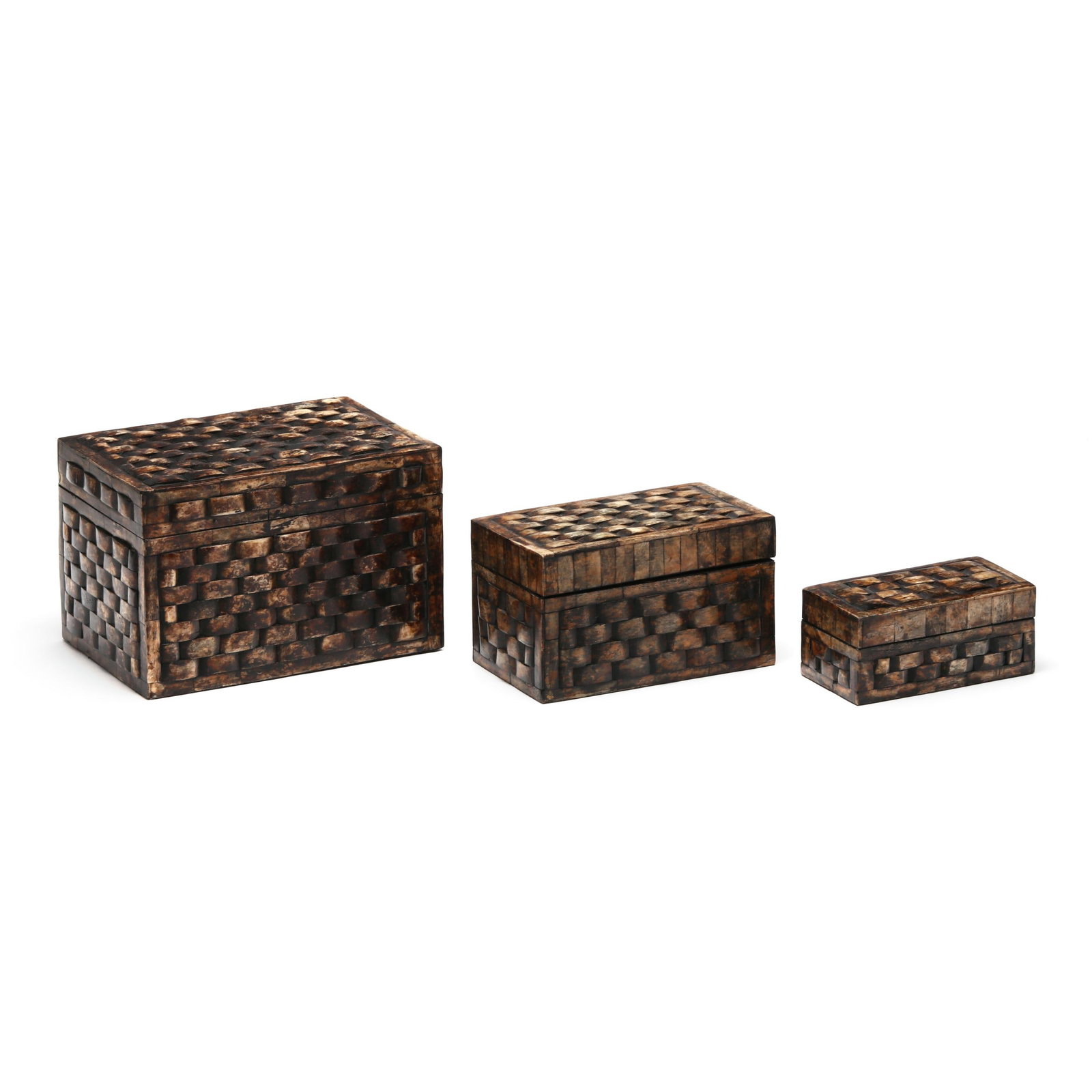 Set of Three Bone Veneered Nesting Boxes (1 of 9)