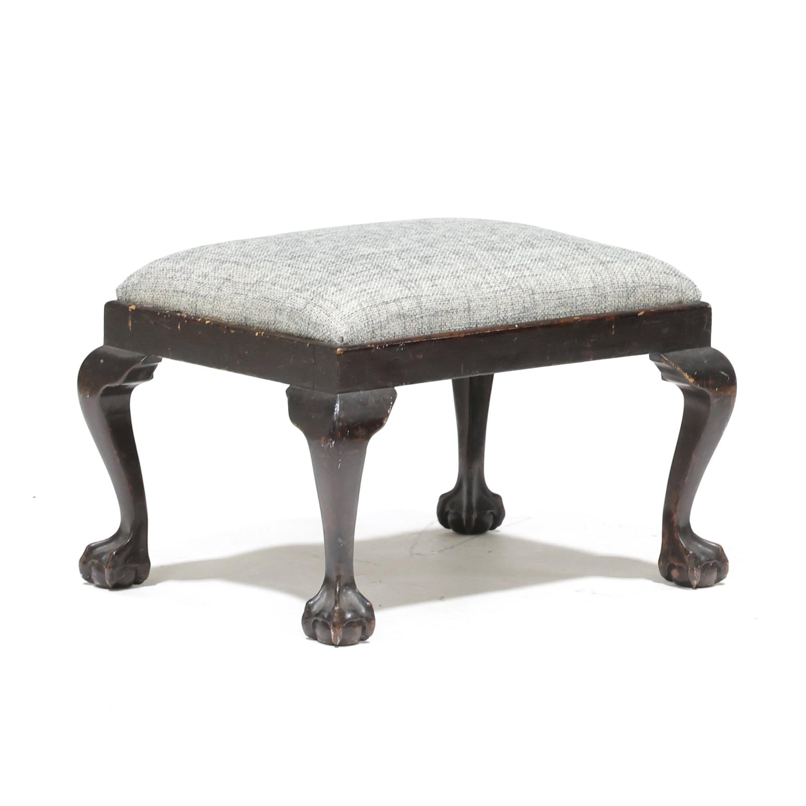 Chippendale Style Carved Mahogany Stool: Chippendale Style Carved Mahogany Stool early 20th century, later upholstered slip seat, cabriole legs with ball and claw feet. 16 x 25.5 x 20 in. Private Collection, Aiken, South Carolina Additional 
