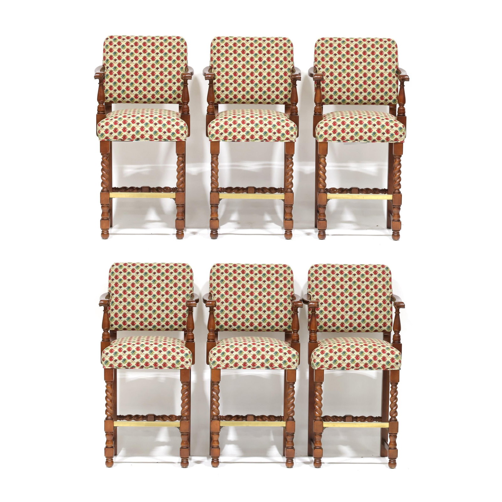 Charles Stewart, Set of Six Barstools in Brunschwig & Fils Upholstery (1 of 9)