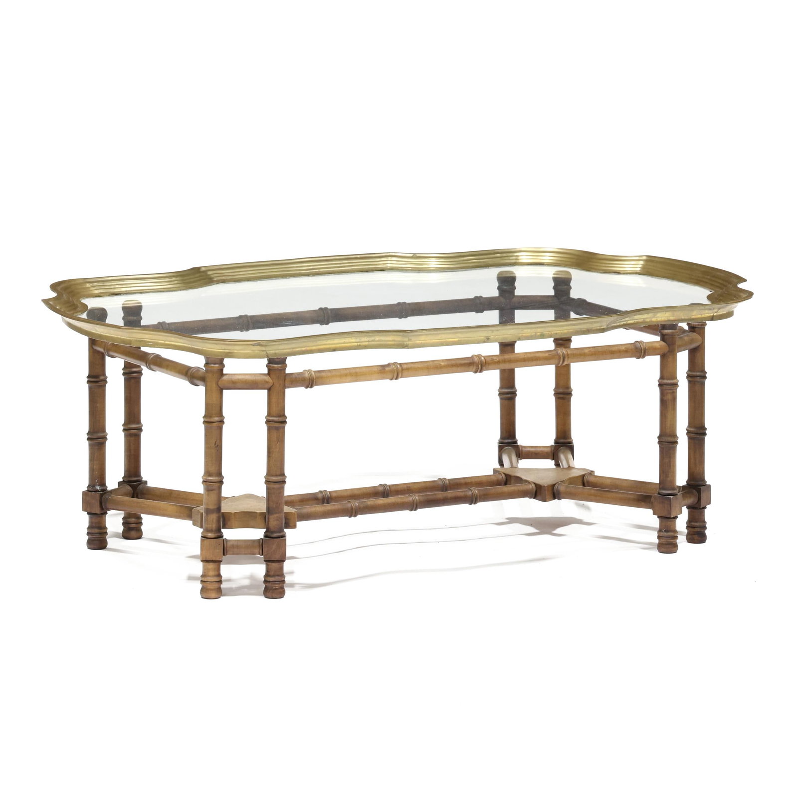 Baker, Large Glass Tray on Faux Bamboo Base Cocktail Table (1 of 4)