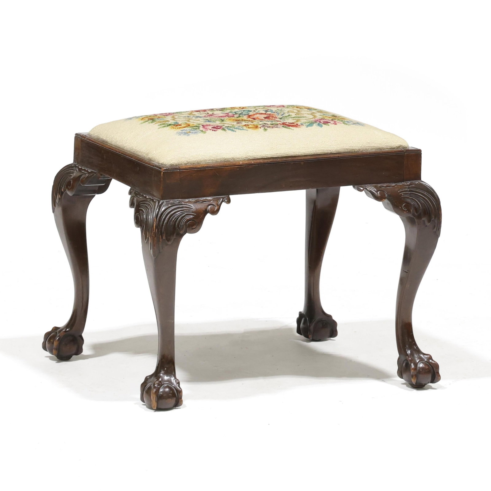 Chippendale Style Carved Mahogany and Needlepoint Stool (1 of 4)
