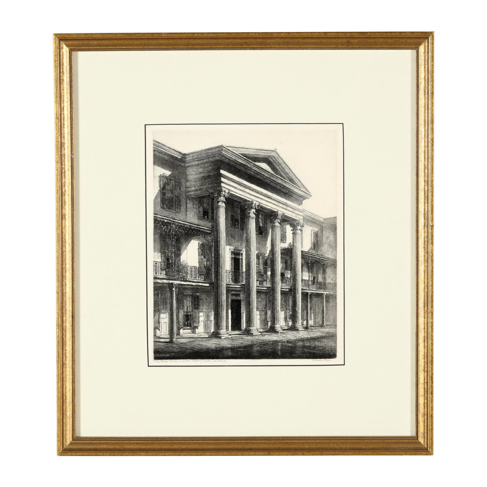 Louis Orr (American, 1879-1961), Old Salem - Belo House, Winston-Salem, North Carolina: Louis Orr (American, 1879-1961), Old Salem - Belo House, Winston-Salem, North Carolina Etching, pencil signed and titled, from Orr's series of North Carolina landmarks completed between 1939-1952, mat