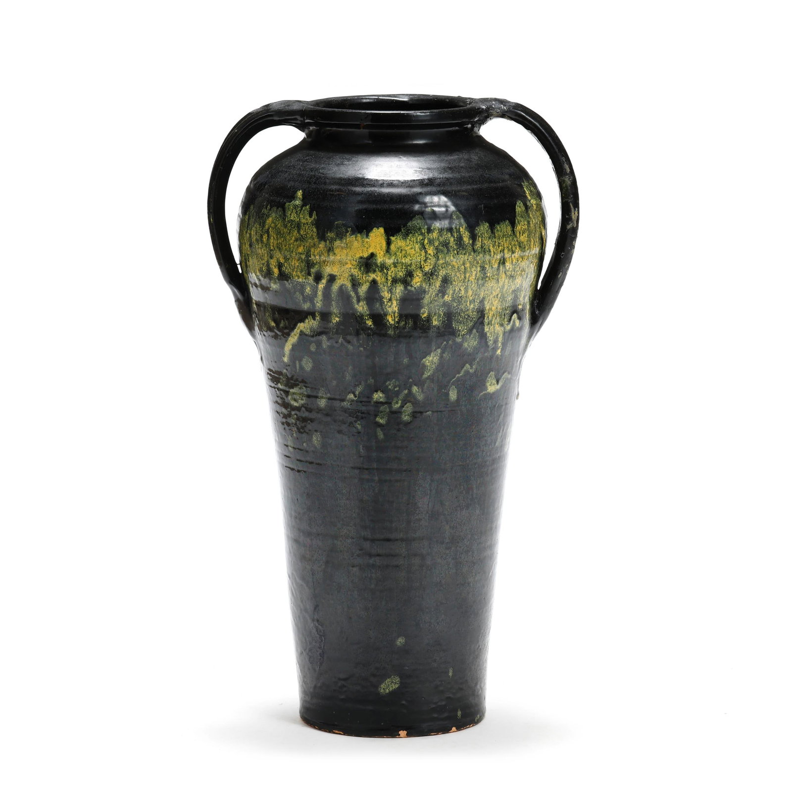 Tall North Carolina Yellow on Black Glazed Pottery Floor Vase (1 of 6)